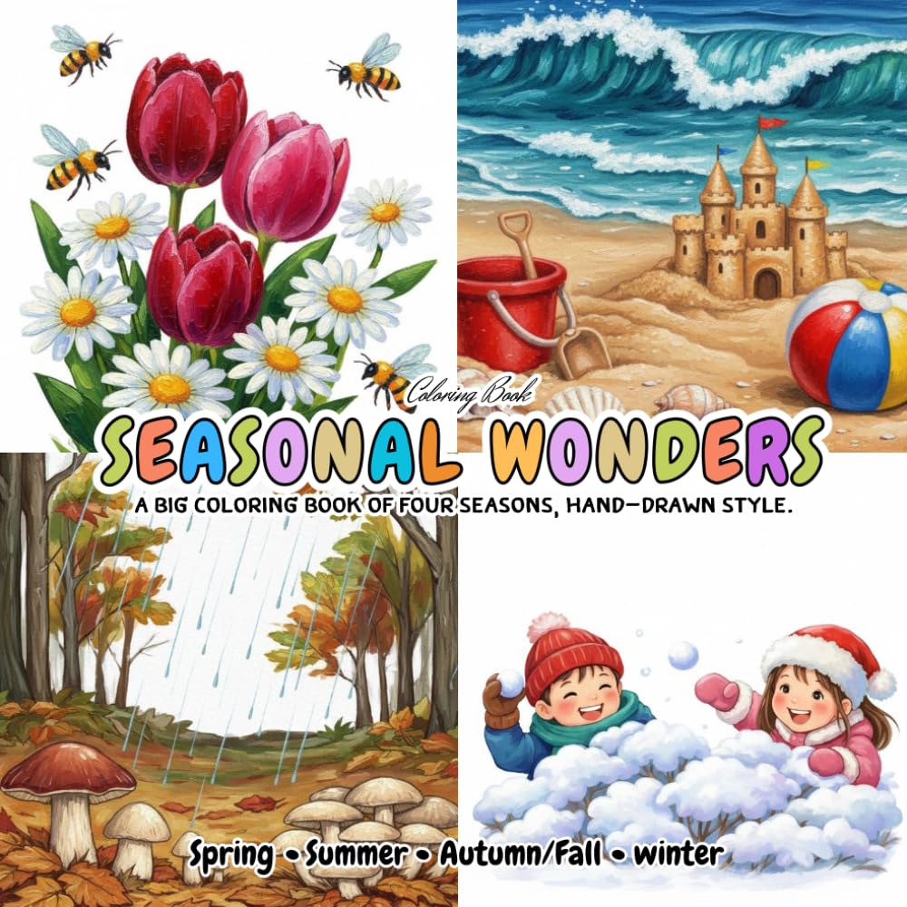 Four Seasons Coloring Book for Kids 8-12 | Detailed Nature Coloring Pages | Spring Summer Fall Winter Art Coloring Book: Four Seasons Coloring Book ... | Spring Summer Fall Winter Art Coloring Book