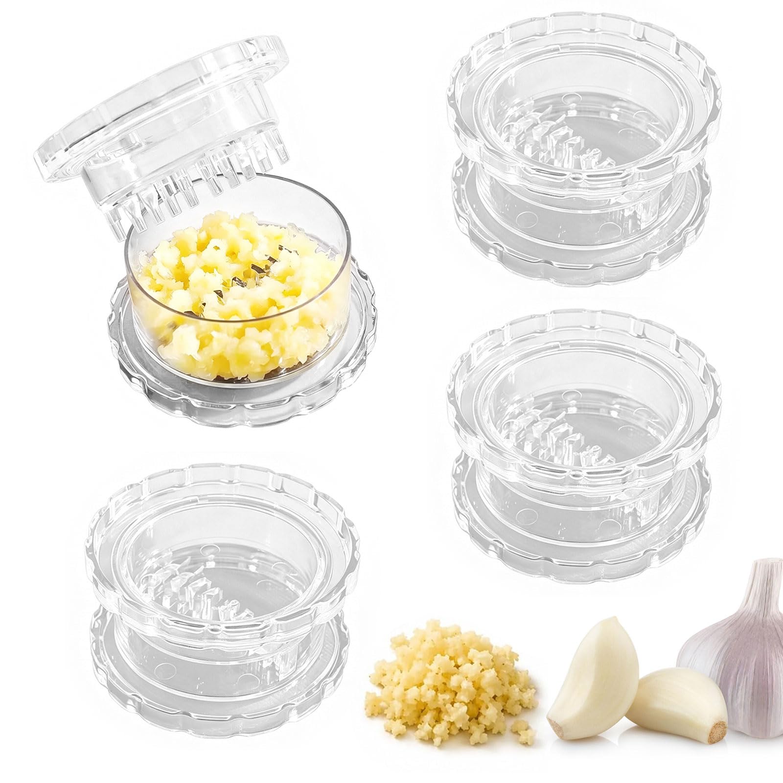 Wegiwuca Portable Garlic Press & Choppers Clear Manual Garlic Twisting Grinder Mincer Tool for Gingers Onion Nut Effortless Hand Operated Kitchen Tool Mincer