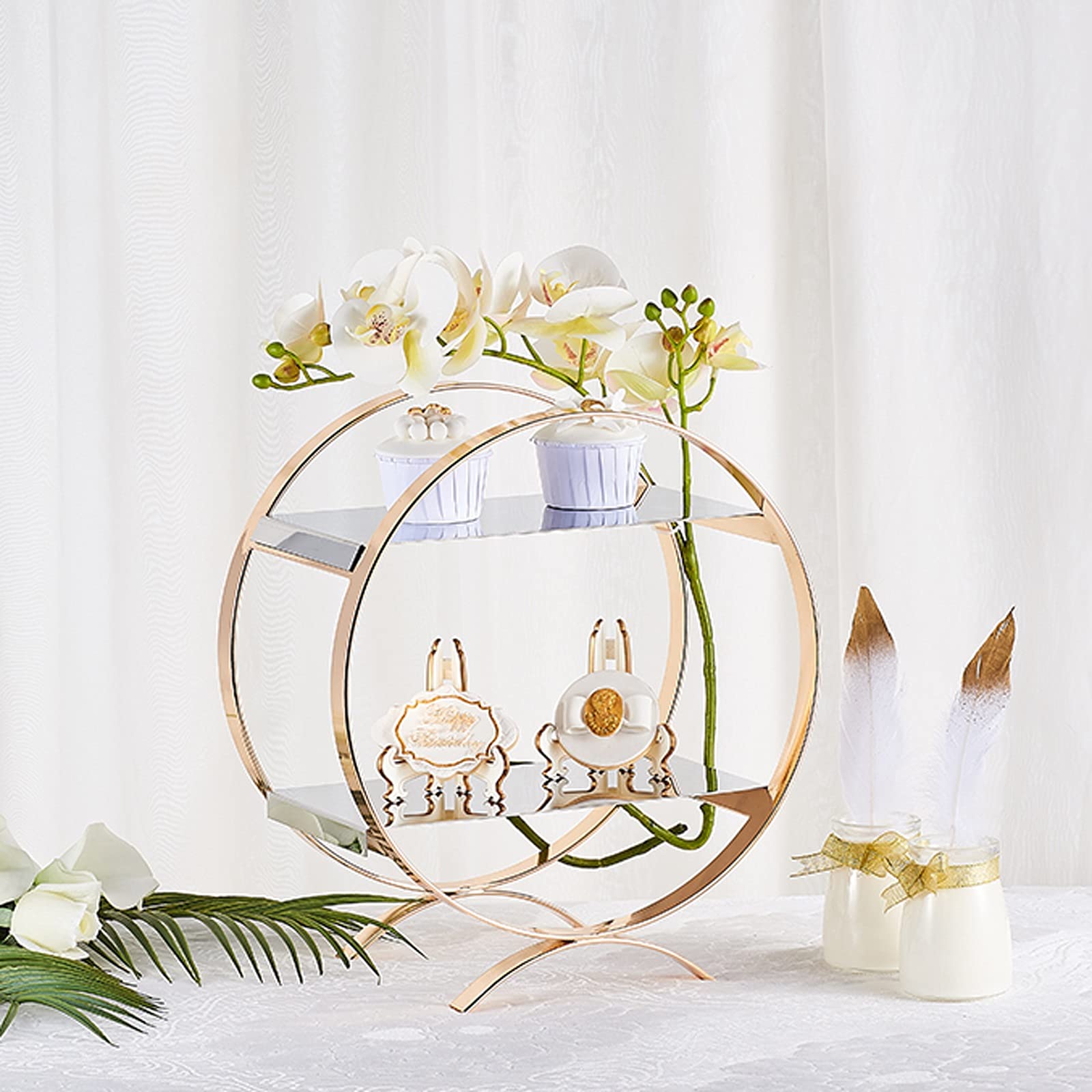 Présentoir à Gâteau Golden Cake Stand 2 Couche Dessert Table Table Cupcake Stand Aftersinon Thé Pâtisserie Plaque de service pour mariages, fêtes de thé, anniversaires Stand de Gâteaux