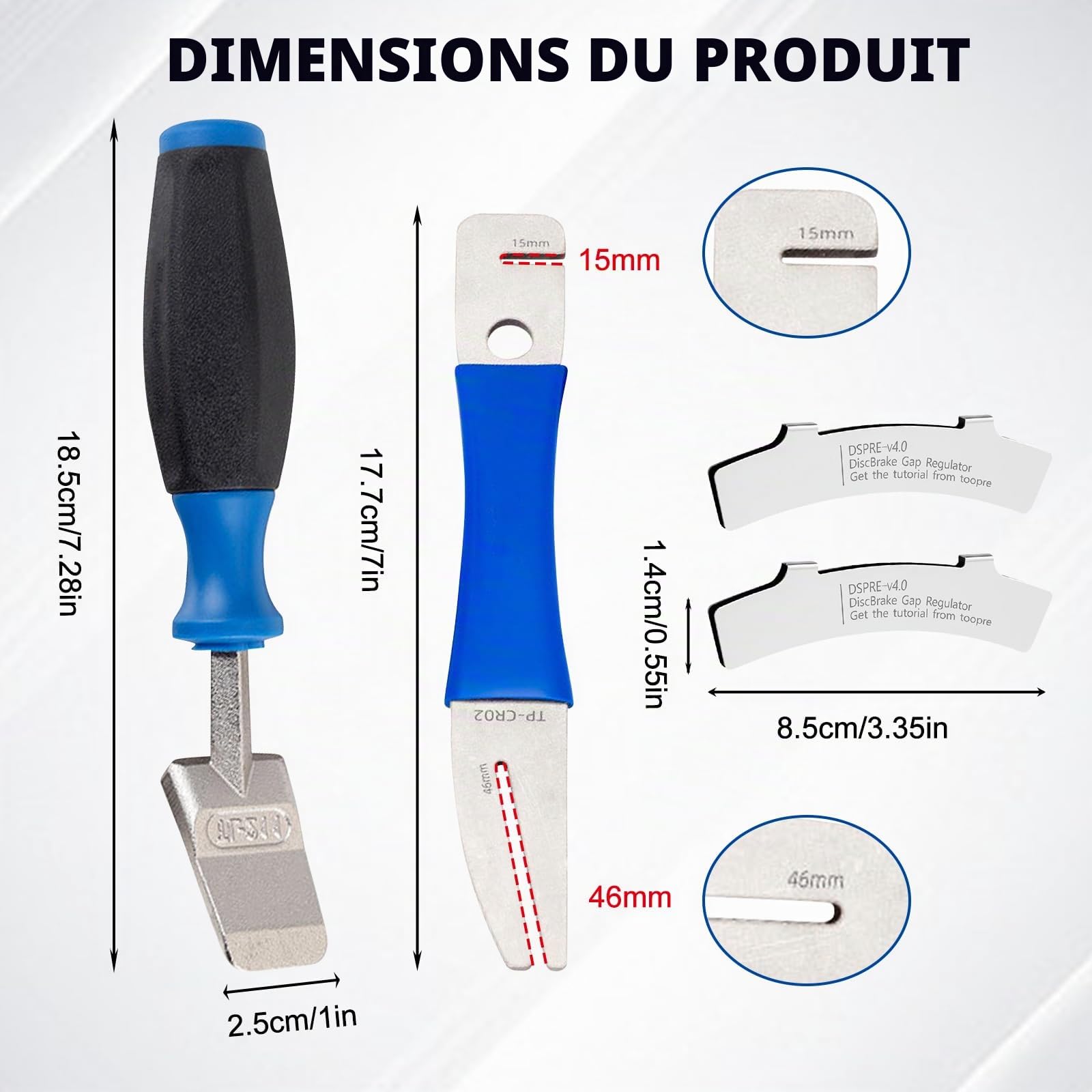 Presse À Piston Hydraulique, Outil Pressage Piston Vélo, Écarteur De Piston De Frein, Kit 3 Pièces, Fourche Pour Aligner Les Rotors Et Régulateurs D'Écart Pour Disques De Frein Pour Vélo, Vtt, Bleu