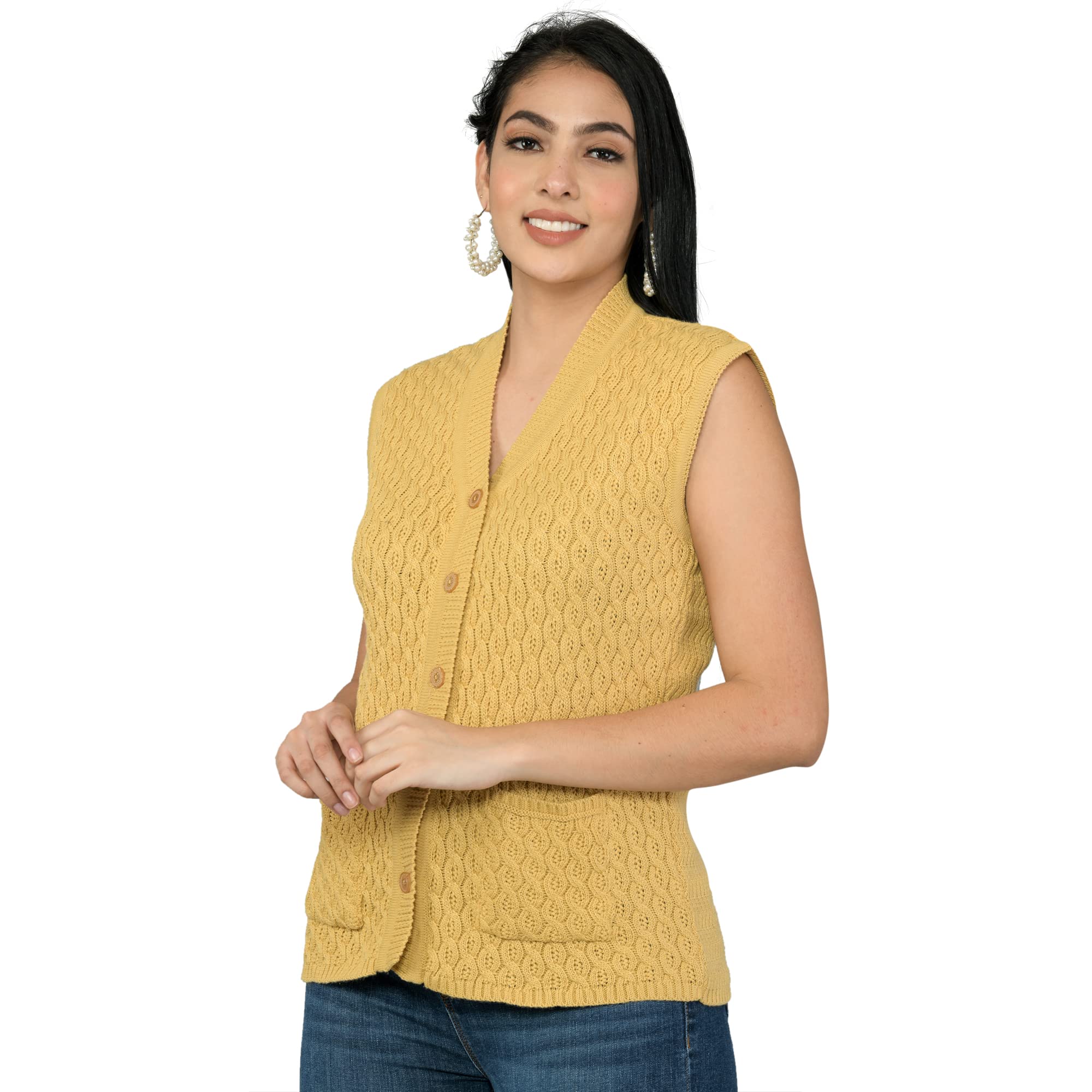 mont connett Women's Woolen V-Neck Self Design Cardigan - Heavy Daffodil Fabric Winter Wear Pure Wool Long Cotty Fully Warm Free Size-picture-25