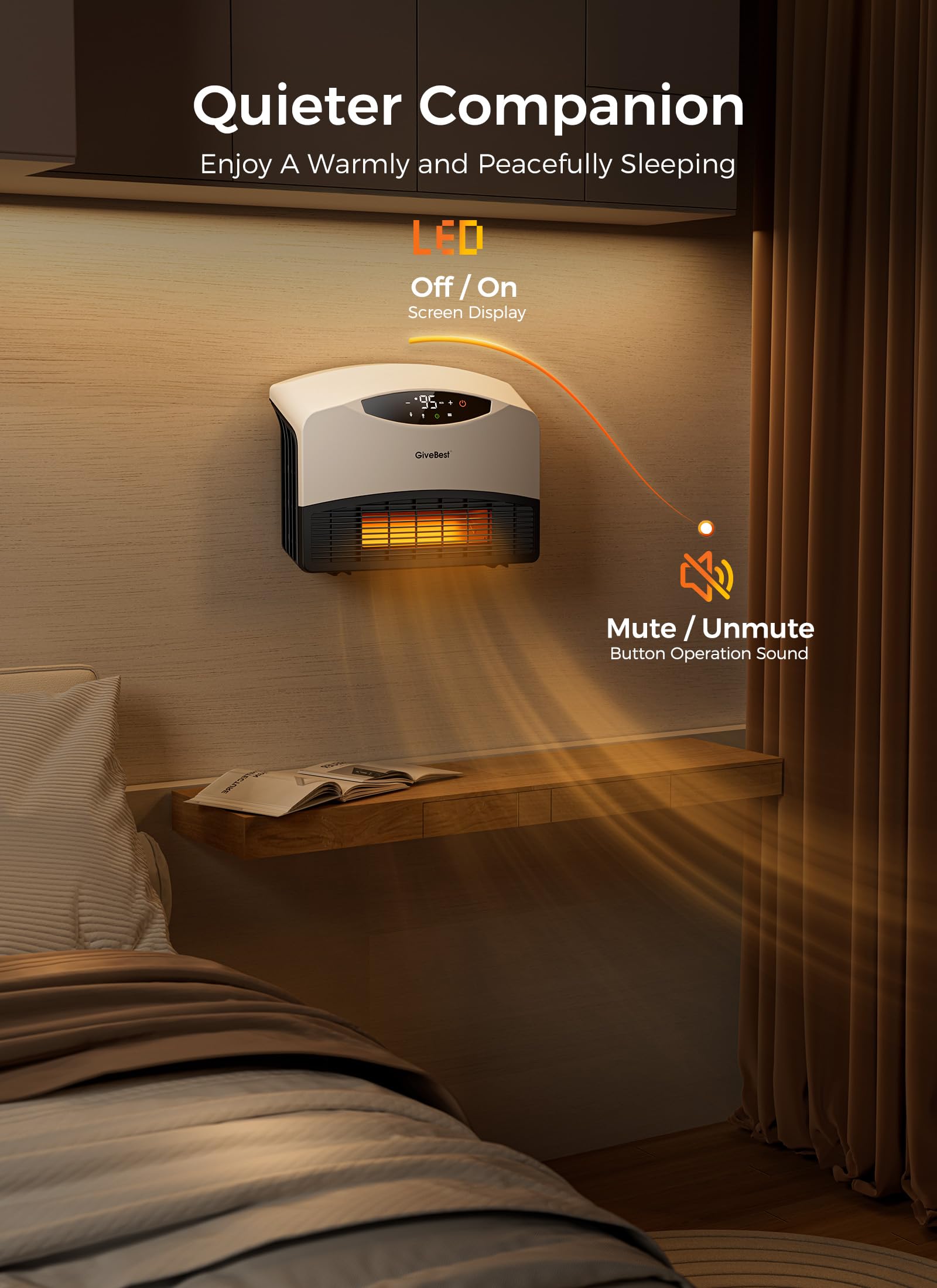 GiveBest Electric Wall Heater with WiFi and Remote Control, Floor or Wall Mounted Heater, Large Room Coverage, 3 Heating Modes, 1500W Fast Heating Space with Thermostat for Indoor Room Use