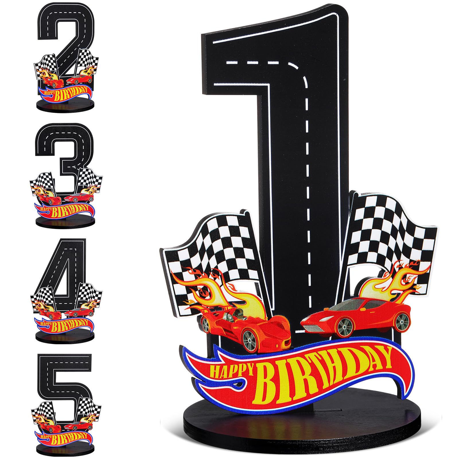 Race Car 1st Birthday Number Sign Centerpiece Race Car Theme 1st Birthday Party Supplies Wooden Table Decoration Photo Props for Boys One Year Old