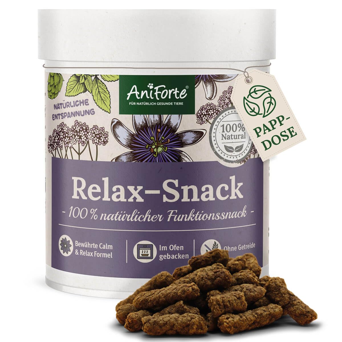 AniForte Snack relajante para perros 300 g – Relajación natural y calmante, aperitivo antiestrés, con valeriana, melisa, romero, ayuda en situaciones estresantes, ansiedad, nerviosismo