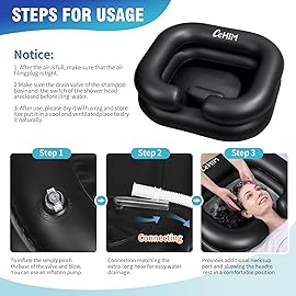 Cehim Inflatable Shampoo Basin - Portable Shampoo Bowl, Hair Washing Basin for Bedridden, Disabled,Injured, Hair Wash Tub for Dreadlocks and at Home Sink Washing (Black)