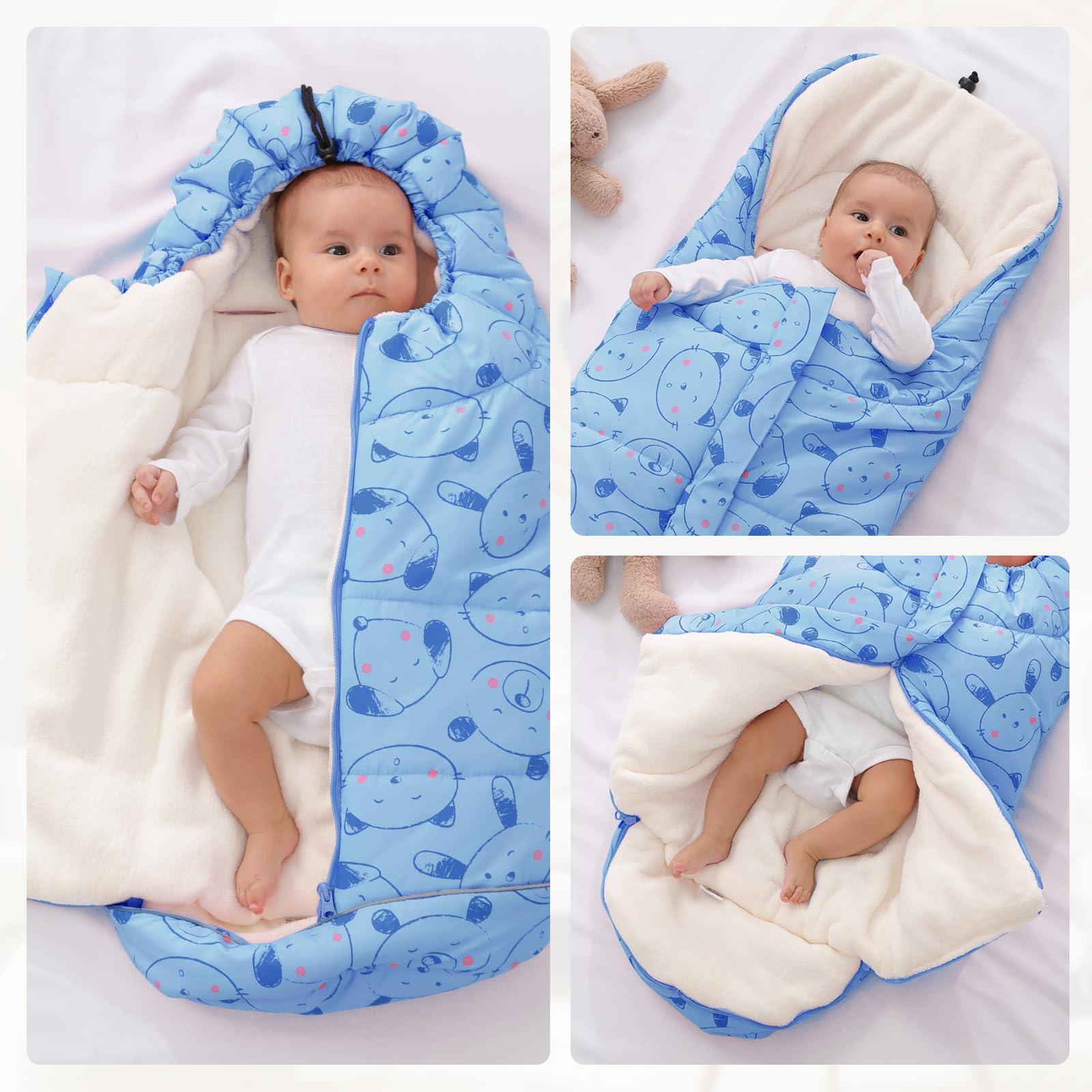 Sacchi Nanna per Bambino 3 Tog, Passeggino Sacco a pelo Neonato Coperta Universale Avvolgente 0-6 Mesi, Blu