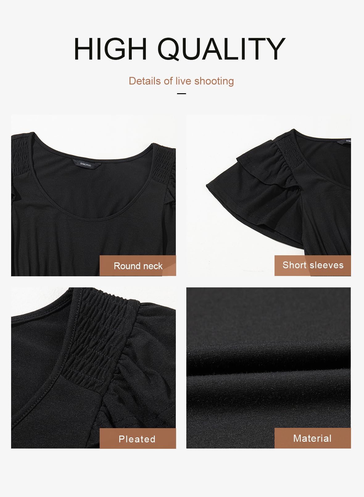 Dokotoo Women's Ruffle Short Sleeve High Waisted Midi Dress 2025 Spring Summer Casual Crewneck A-Line Dress