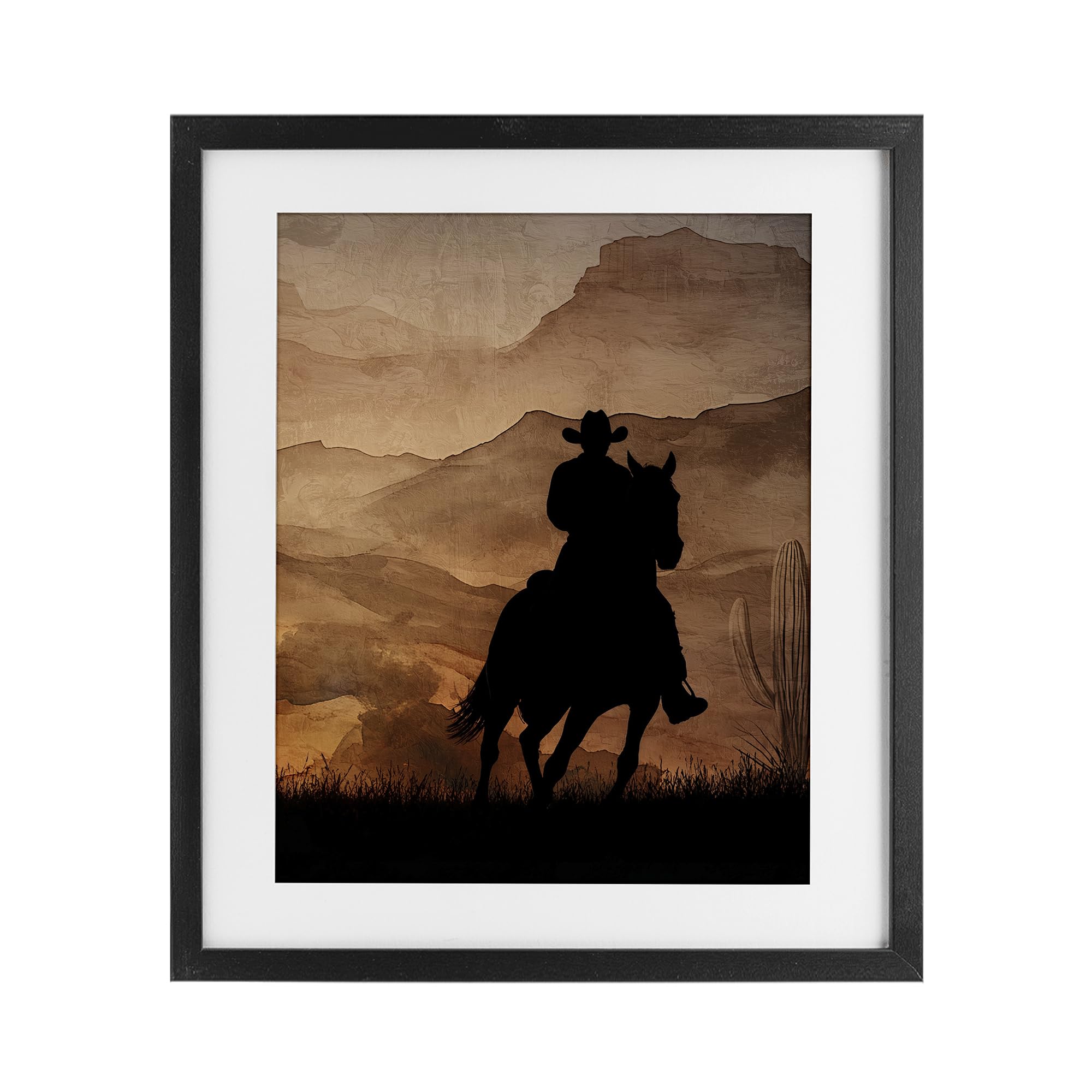 Stupell Industries 'Cowboy's Sunset Ride', Framed Print Under Glass, Black, 17 x 21 Inches, Easy to Hang and Sturdy, Made in USA, by Kim Allen