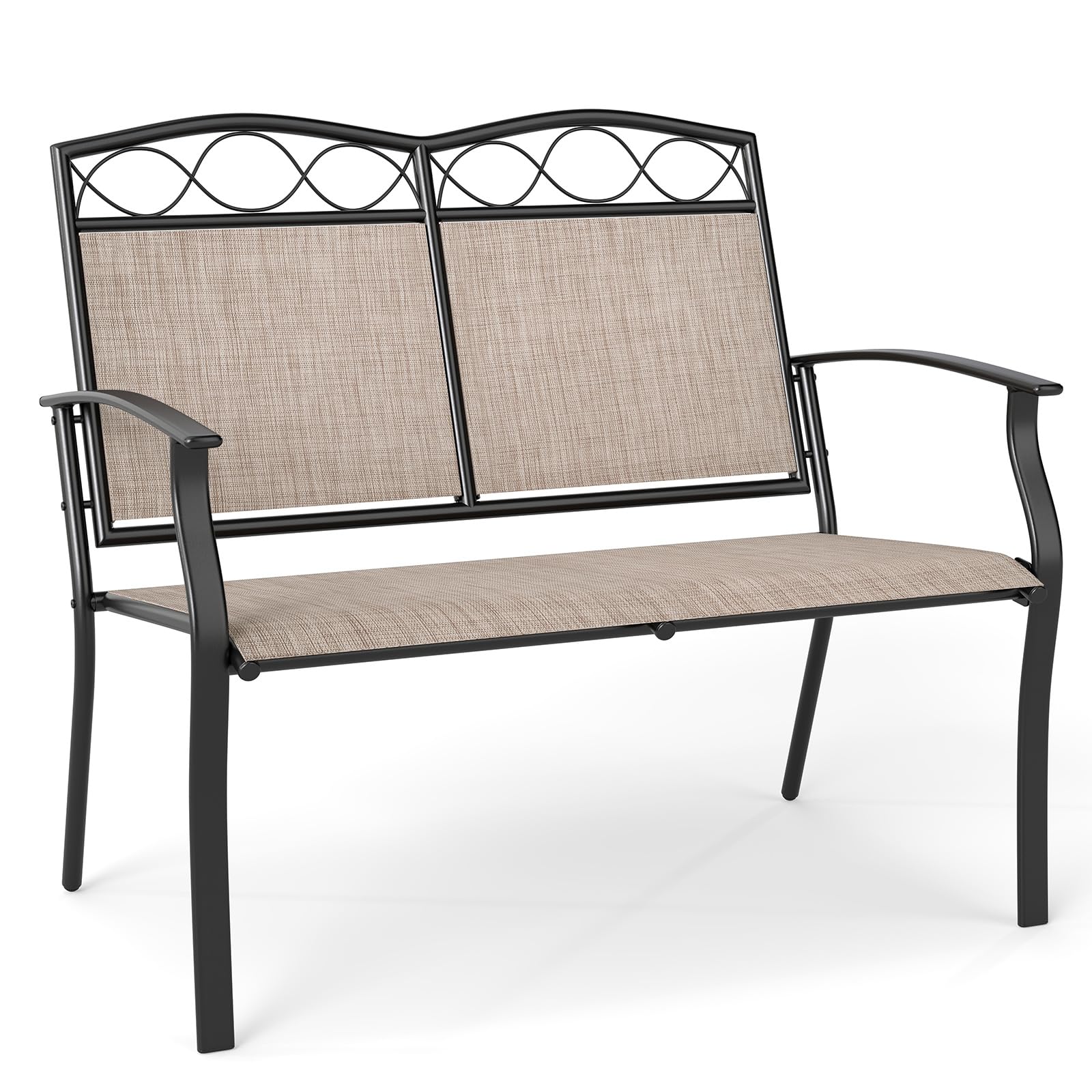 COSTWAY Gartenbank wetterfest, Outdoor Sitzbank für 2 Personen, Balkonbank mit Metallrahmen, atmungsaktivem Stoff, bis 300 kg belastbar, für Garten, Balkon, Terrasse