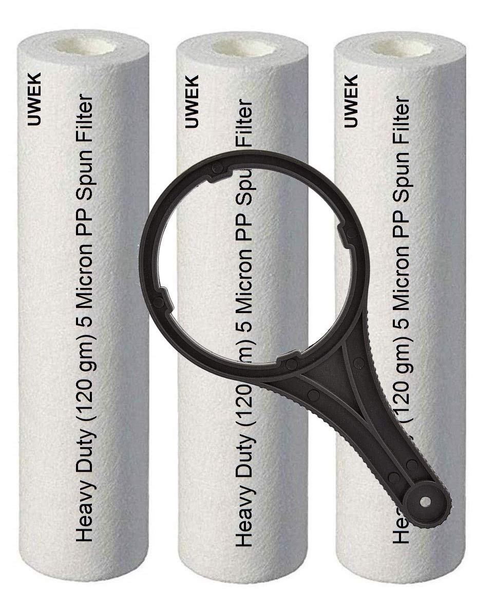 UWEK 5 Micron 10" inch PP Spun pre Filter, Heavy Duty 120 gm with Spanner (3+1) Suitable for RO Water Purifier (Pack of 4 item)