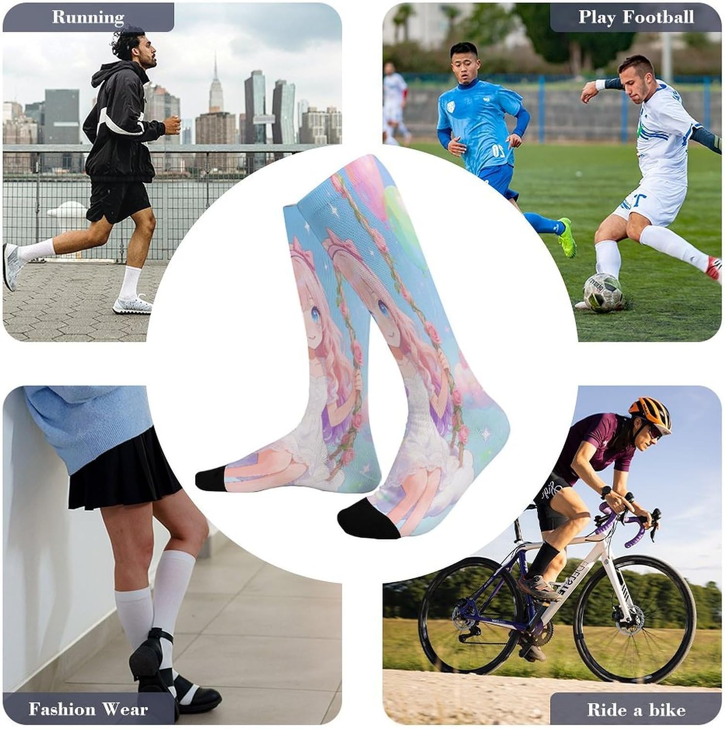BTCOWZRV Sport Knee High Socks Casual Long Boot Sock Athletic Soccer Socks | Soft Long Dress Socks Fashion Long Tube Sock Girlish Heart Crew Socks for Athletic Running Cycling