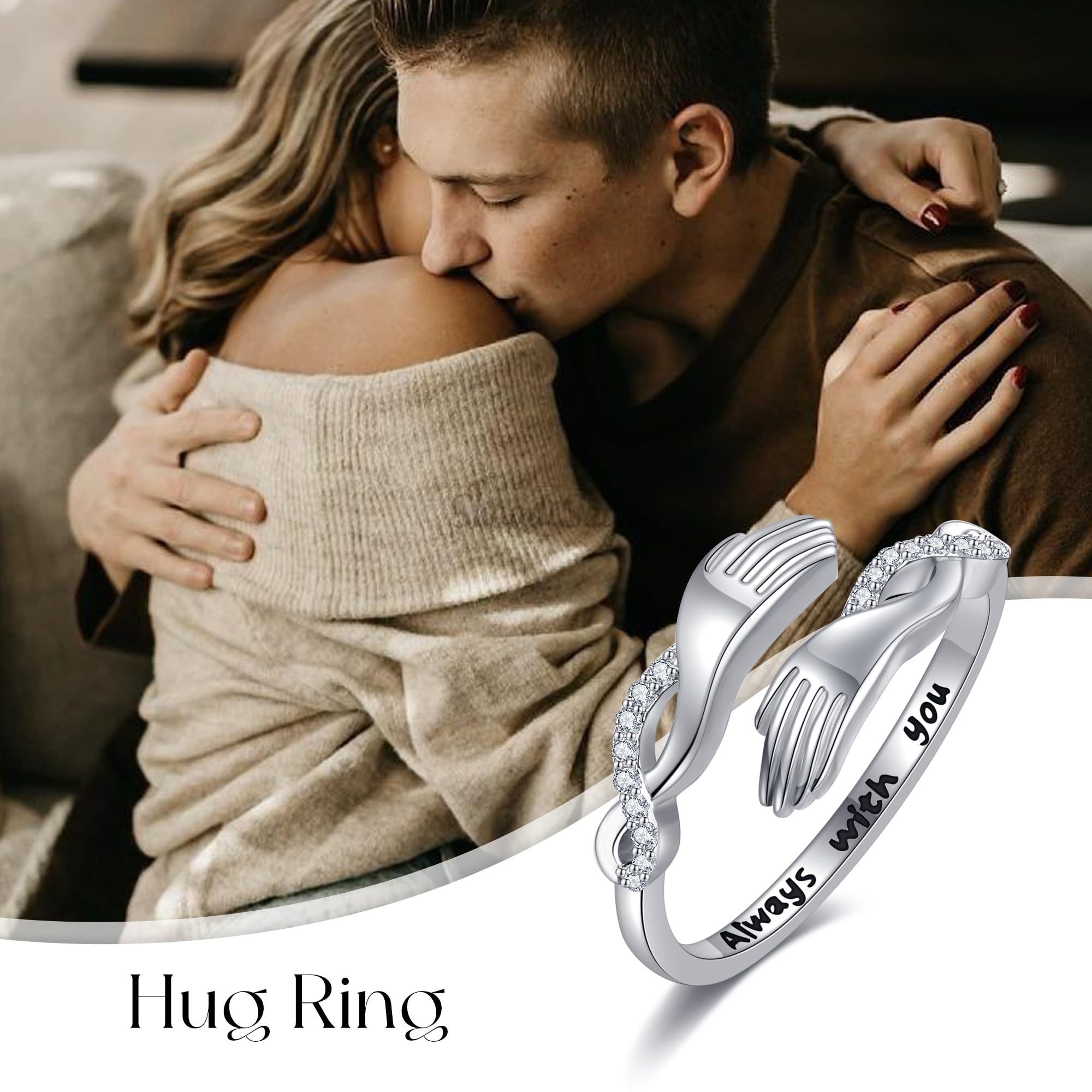 ONEFINITY Anello per abbraccio, in argento Sterling 925, aperto, per San Valentino e compleanno, per uomini e donne, 6, metallo prezioso
