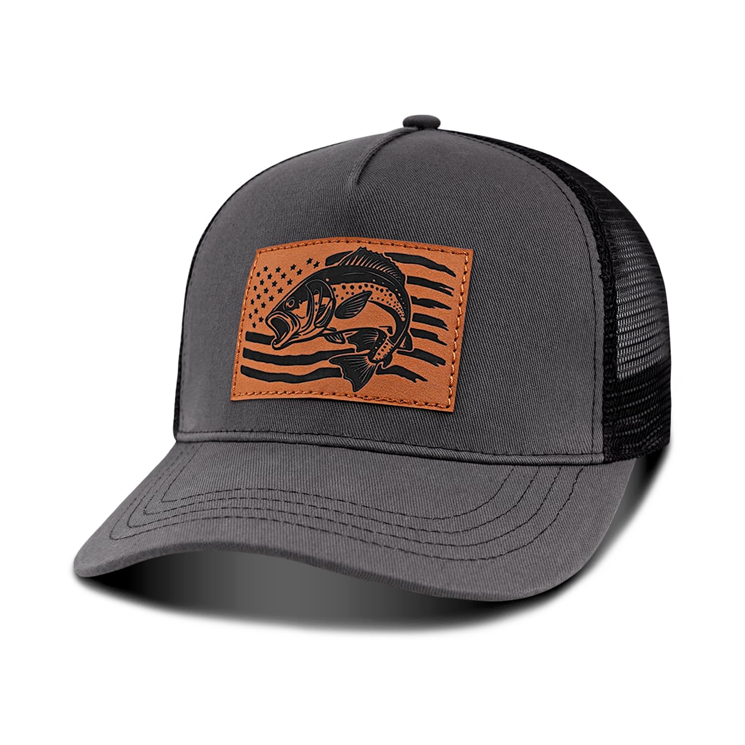 Fishing Hat Fishing Gifts for Men, Bass Fish Flag Hats, Fishing Gear Accessories Stuff, Adjustable Fishing Trucker Hat