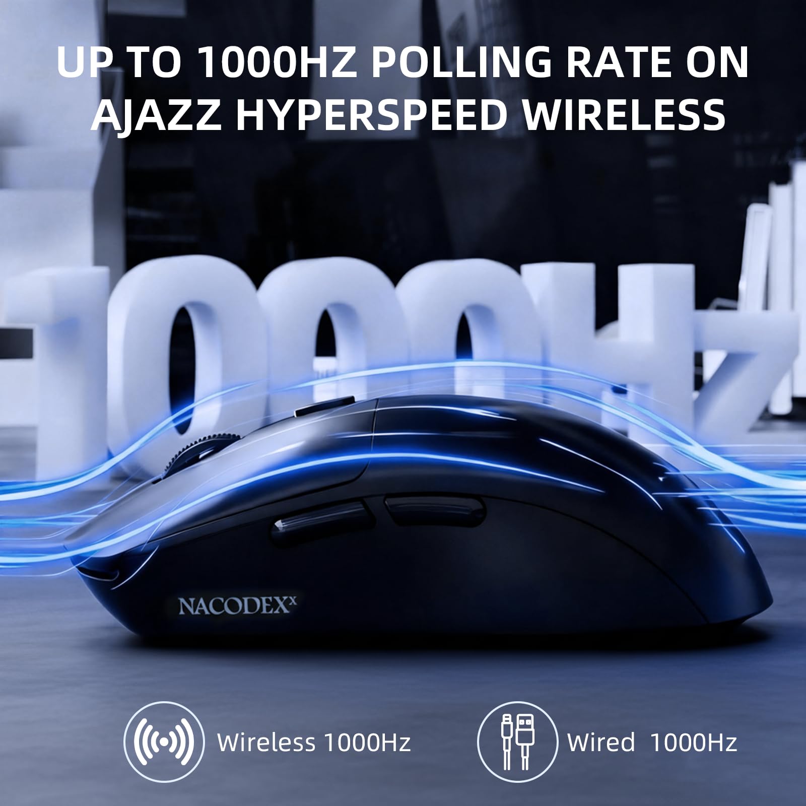 A.JAZZ NJ07 SUPERLIGHT Wireless Computer Mouse, BT/2.4G/USB-C, 67g Lightweight, 12800 DPI, 300mAh Battery, 1K Polling Rate, Streamlined Ergonomic, Cordless Silent Gaming Office Mice for PC/Mac-Black — view 7