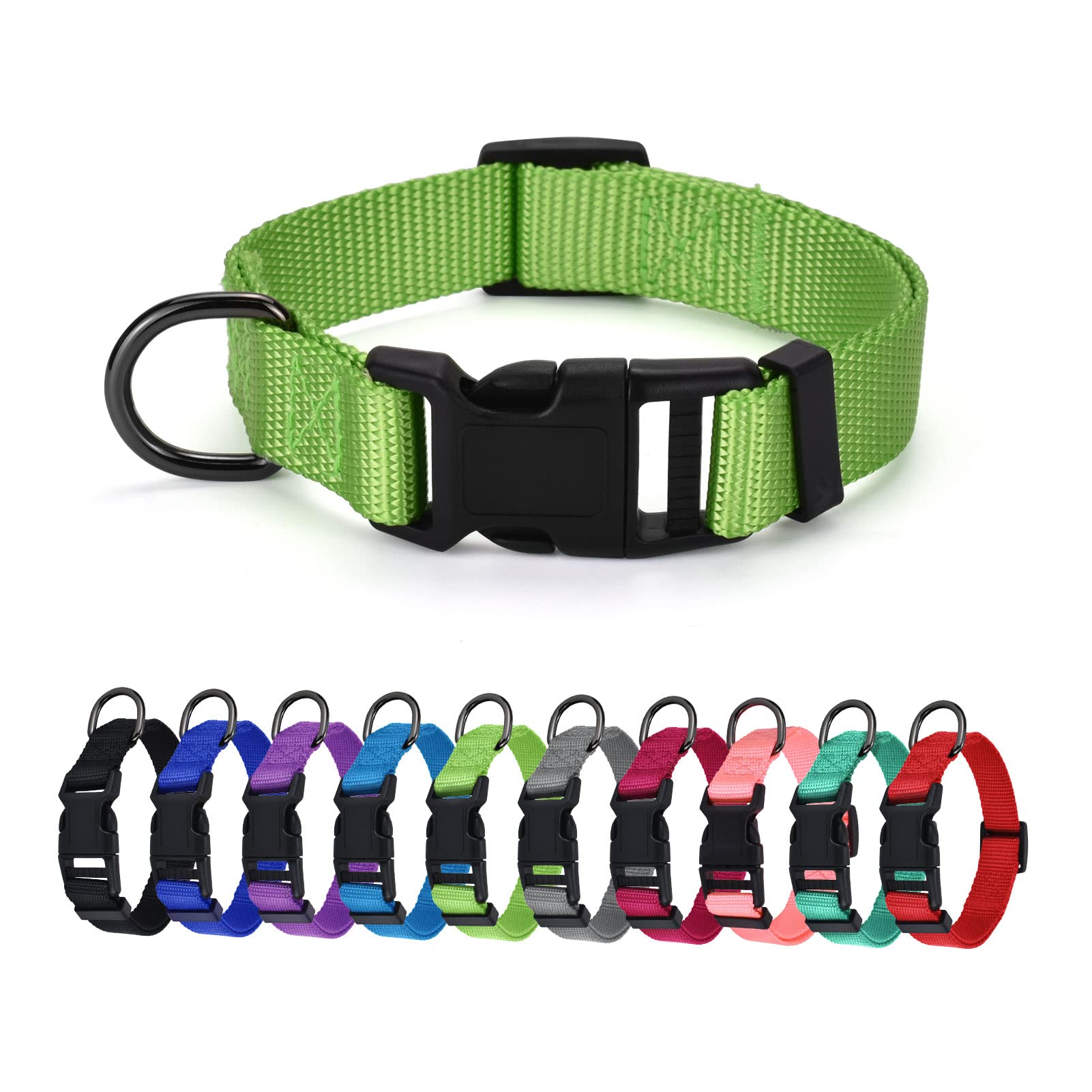 AUDWUD Thick Nylon Collar, Classic Adjustable Dog Collar in Multiple Colors, Suitable for Small, Medium and Large Dogs, 4 Sizes