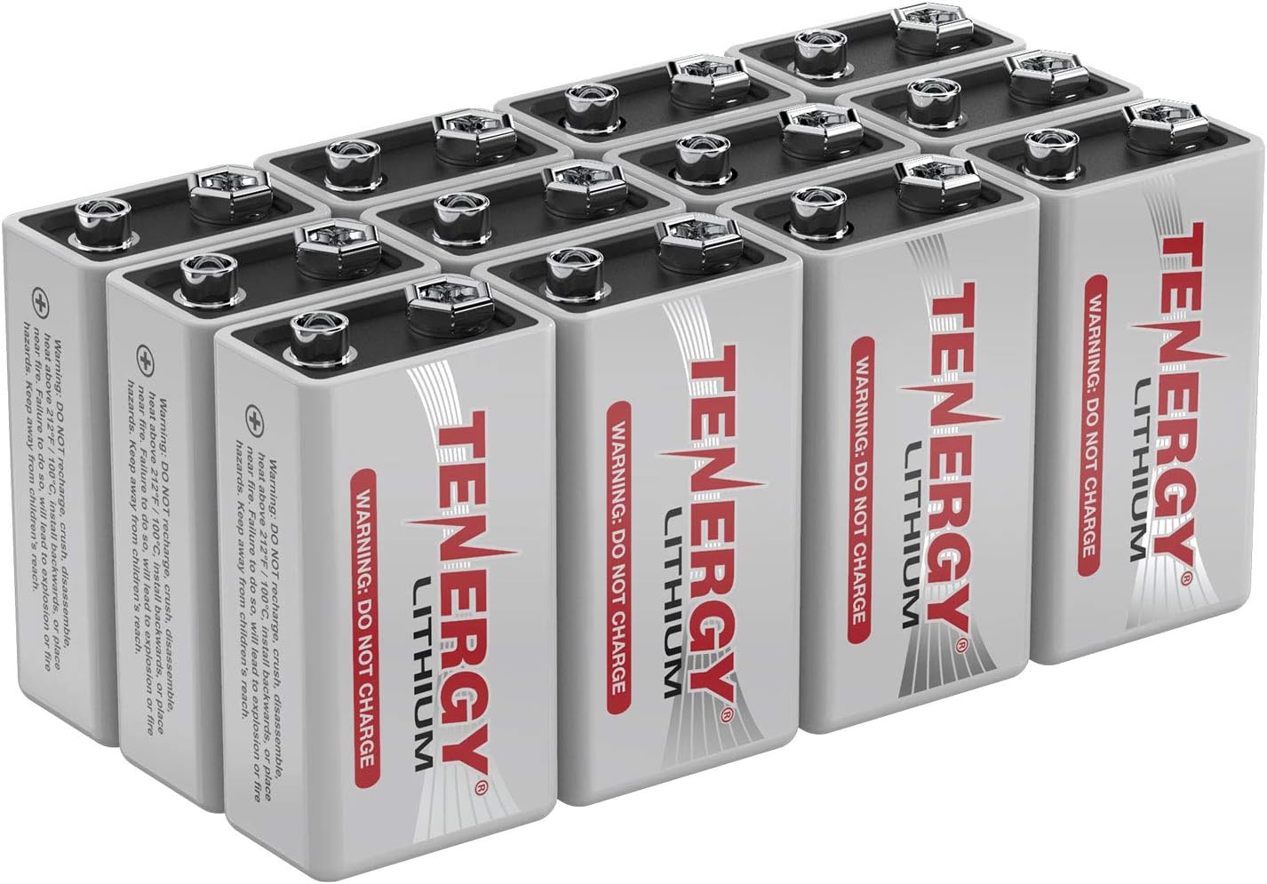 - 9V Lithium Batteries, 1200mah Non-Rechargeable Batteries, 10 Years Shelf Life Lithium 9 Volt Batteries, 12 Pack