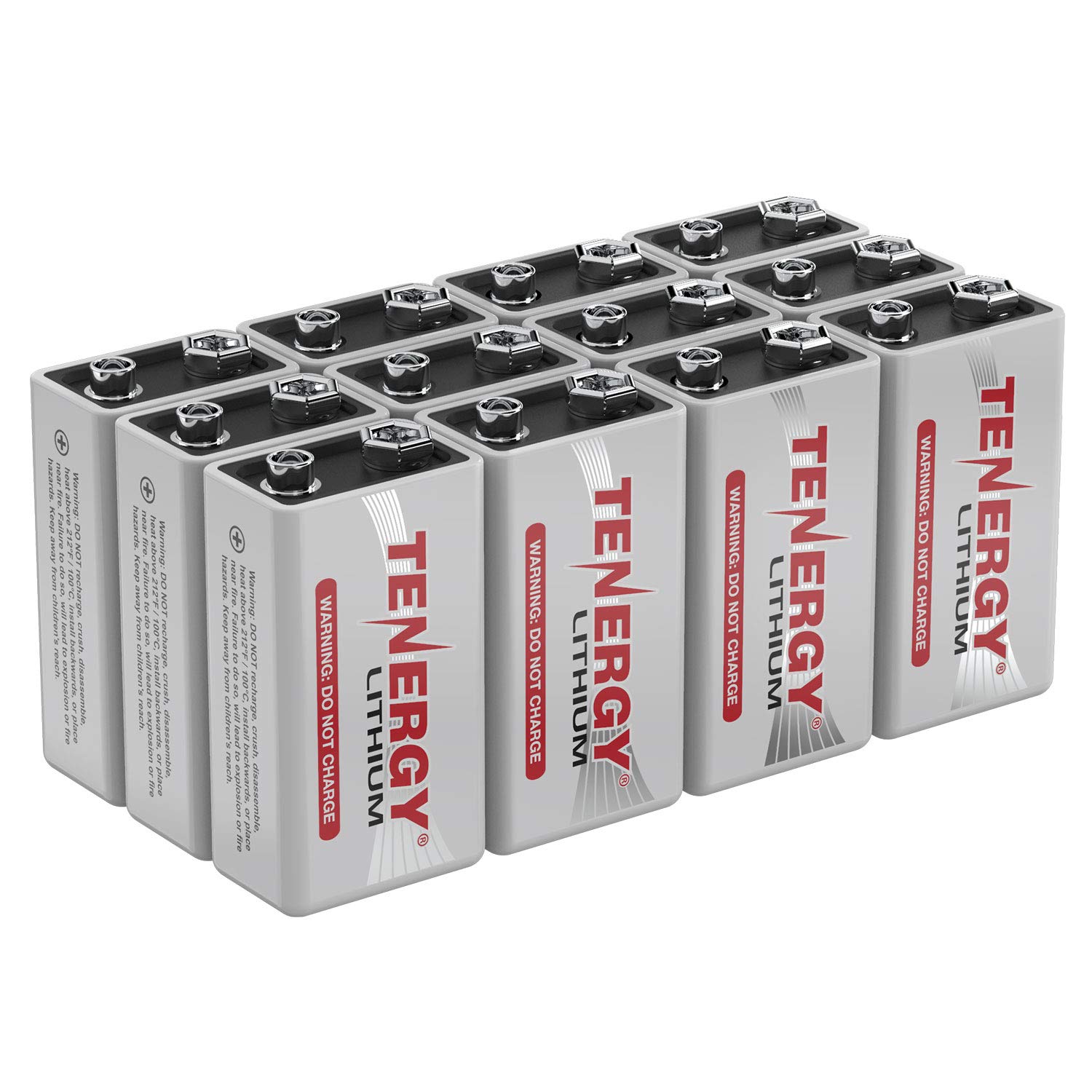 Tenergy9V Lithium Batteries, 1200mah Non-Rechargeable Batteries, 10 Years Shelf Life Lithium 9 Volt Batteries, 12 Pack