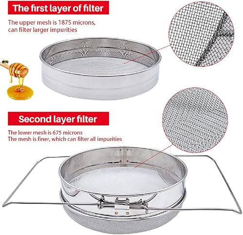Miniatura 6 de Colador de miel de acero inoxidable Extractor de miel de doble tamiz de abeja Colador de escombros de miel Apicultura Filtro de miel Equipo de