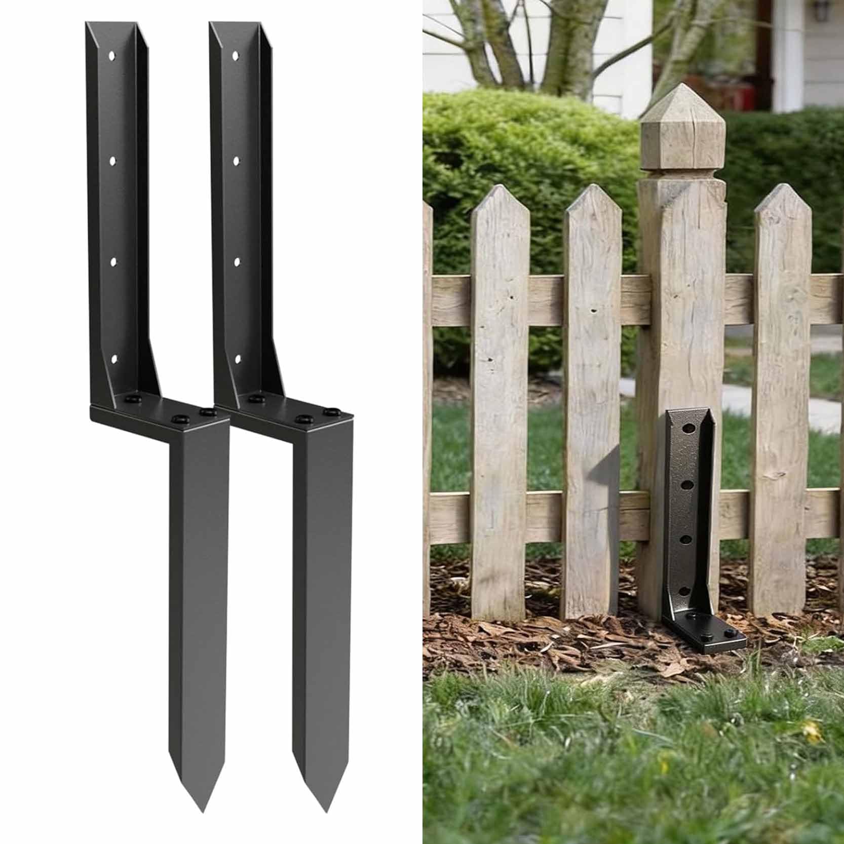 LQSYBHD Fence Post Repair Kit Heavy Duty Fixer Anchor Ground Spike Fence Post Support Stake,Ground Spike for Repairing Damaged Fence Gate Posts Sign Posts Mailbox(Size:2pcs)