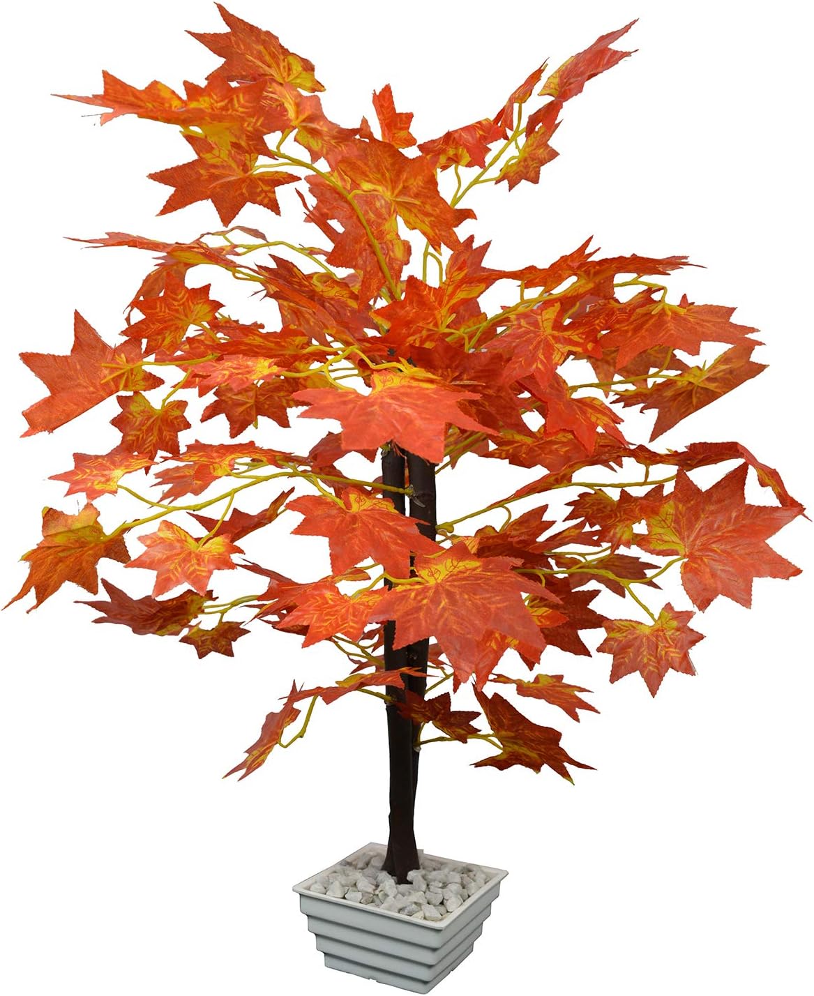 Fancy Mart Artificial Maple Tree with Wooden Pot (Orange, 1 Piece)