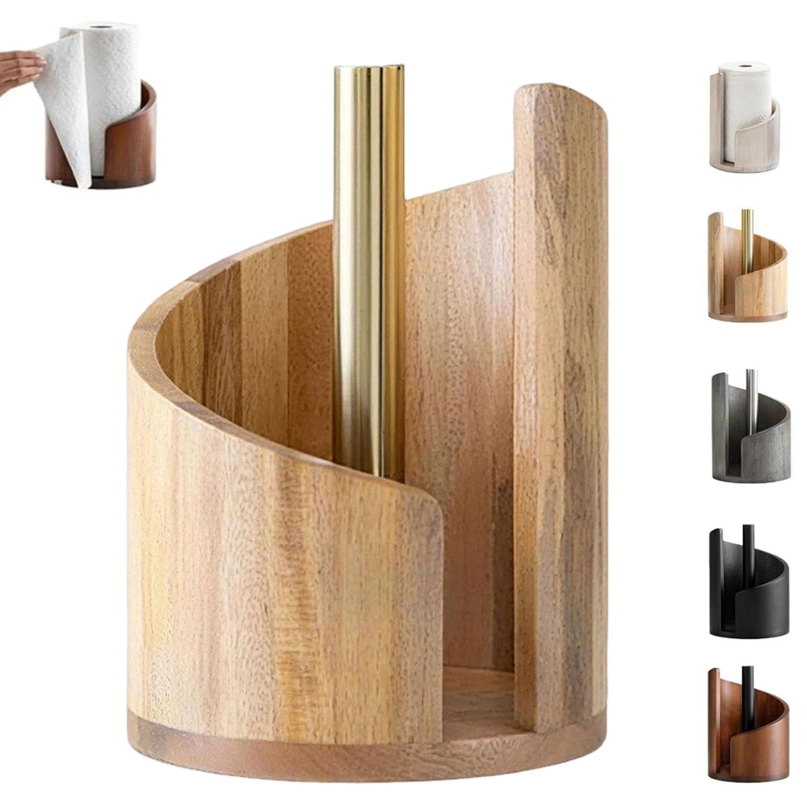 Mountain Paper Towel Holder ，Round Wooden Kitchen Roll Holder Free Standing Countertop Standing Rolls Hold With Sturdy Anti-Slip BaseFor Kitchen, Toilet, Pantry And Bathroom (Natural Wood Color)