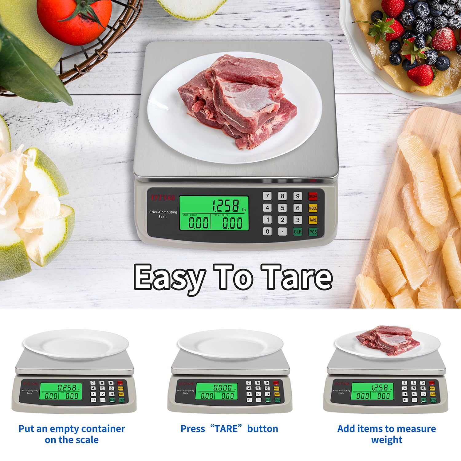 ANMECS Bilancia Elettronica Professionale 40kg con Display LED - Alta Precisione, Piatto in Acciaio Inox, Ideale per Alimenti e Commercio, Batteria Ricaricabile