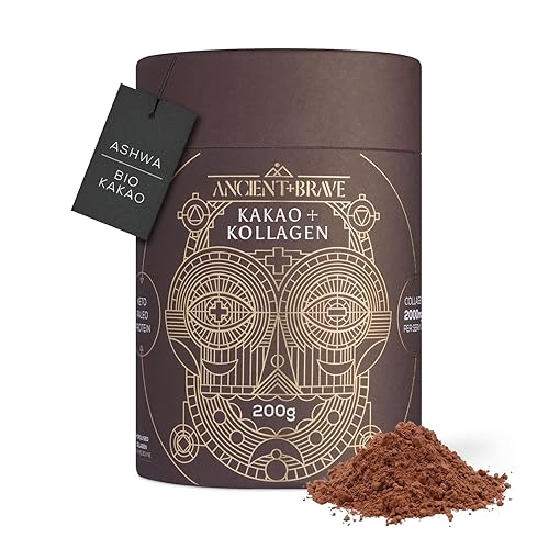 Ancient + Brave | Kakao + Kollagen 250 g | Rohkakao & Grasgefüttertes Kollagen | Bio-Kakao | Ashwagandha | Keto