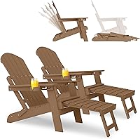 Vista 33 de YEFU Juego de 4 sillas Adirondack ajustables con reposapiés, sillas Adirondack ajustables de 5 niveles con otomana retráctil y 2 portavasos, sillas