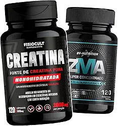 Combo Creatina 120 capsulas 500mg + ZMA 120 comprimidos de 1000mg suplementos em capsulas Uso diario Uso Adulto Sem Gluten - Fisiocult