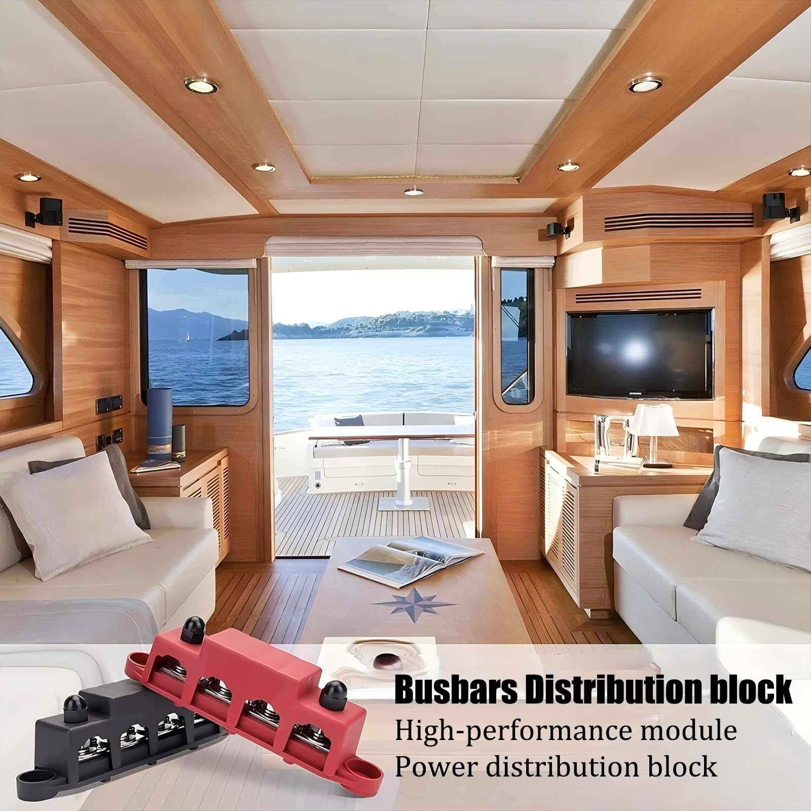 Bloc de distribution d'alimentation Repartiteur pour barre de bus 12 V-48 V DC, 4 bornes M8 (5/16'') 250 A pour voitures, camping-cars, bateaux, yachts (négatif et positif)
