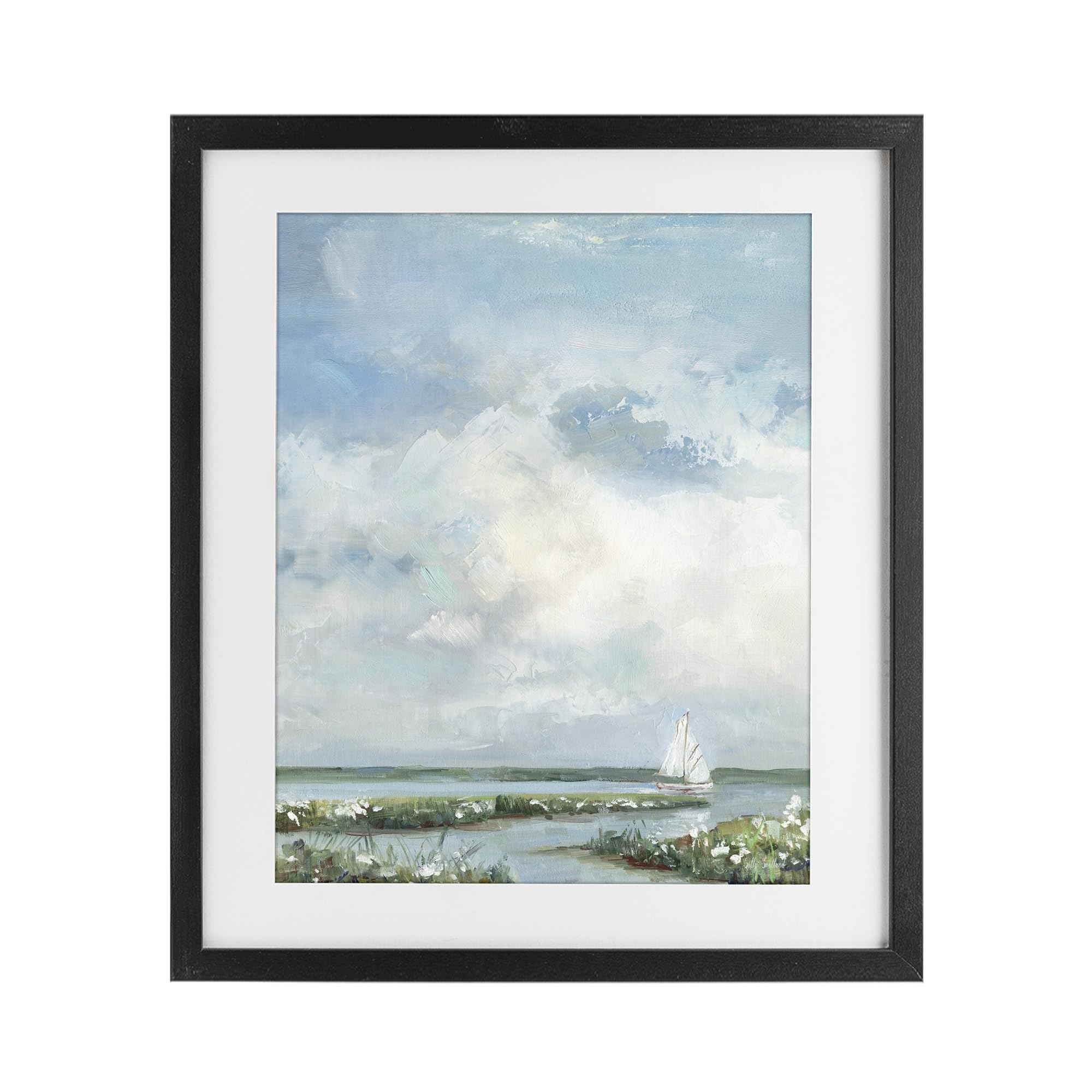 Stupell Industries Midnight Black (Textured) 'Sailboat On Summer Marsh'| Framed Print Under Glass