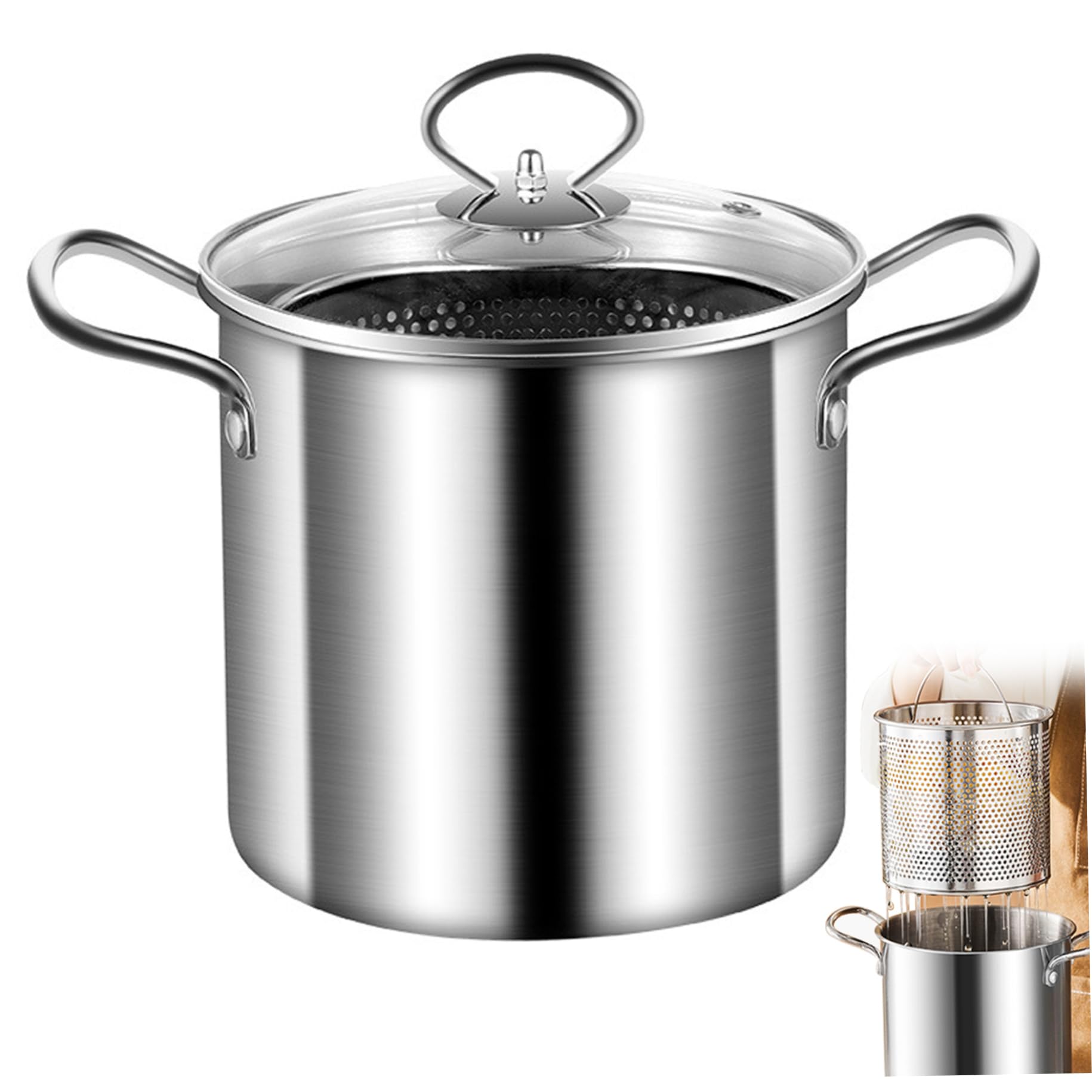 Comebachome Fryer Pot with Basket, Fryer Pot with Basket, 3.5L Frying Pot Stainless Steel Small Fryer with Anti-scalding Handle Fish Fryer Pot and Basket Oil Fryer for Chips, Fries, Chicken, Fryi