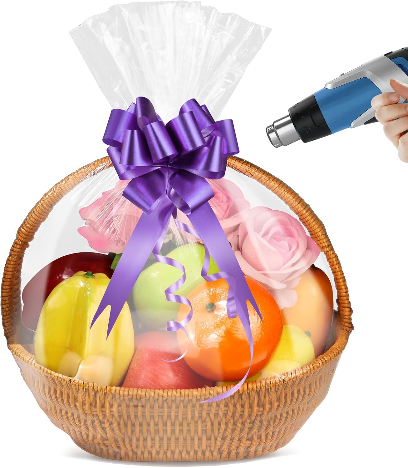 Yeumk Shrink Wrap Bags for Christmas Gift Baskets 16x24 Inches 10 Pack Clear Cellophane PVC Heat Shrink Bags for Gift Wrapping Halloween Easter Valentine's Day Mother's Day