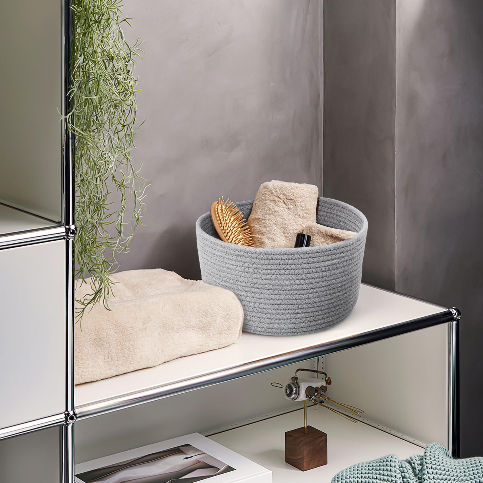 GALPADA Filzkorb Rund 2 Stück aus Baumwolle Gewebte Aufbewahrungskörbe mit Deckel Kleiner Korb im Einfachen Design für Wohnzimmer und Büro
