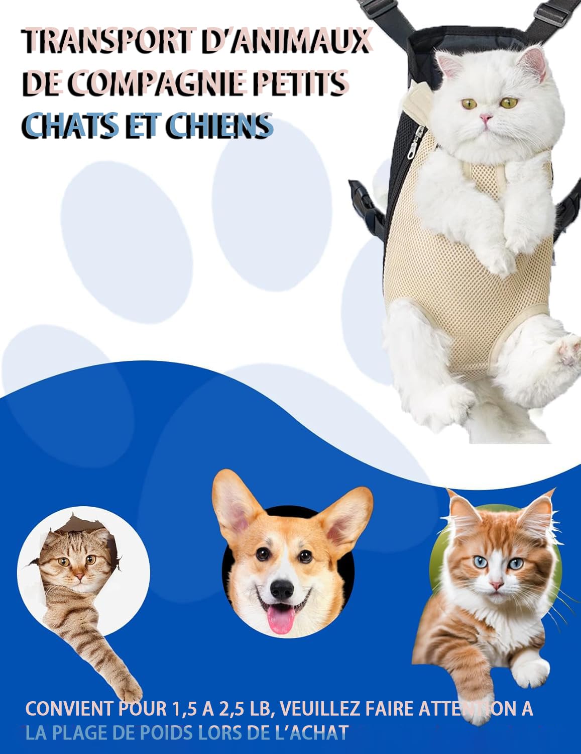 Porte Chat Ventral, Sac à Dos Mains Libres à Sangle Réglable, Pas de Tension aux Epaules, Maille Respirante Porte Chat Ventral avec Harnais, Les Voyages, Le Métro (S-Rouge)