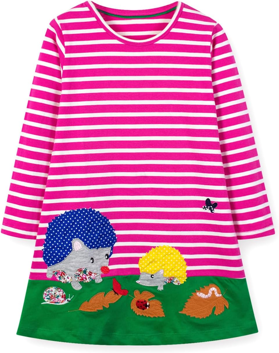 HILEELANG Girl Long Sleeve Dress Cotton Casual Applique Christams Tunic Shirt Clothes - Image 2