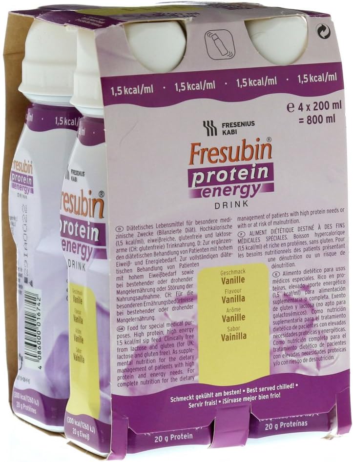 Fresenius Kabi FRESUBIN Energy Drink Vanilla Protein Drinks Flask 4 X 200 ml Pack of 1 x 1 Kg