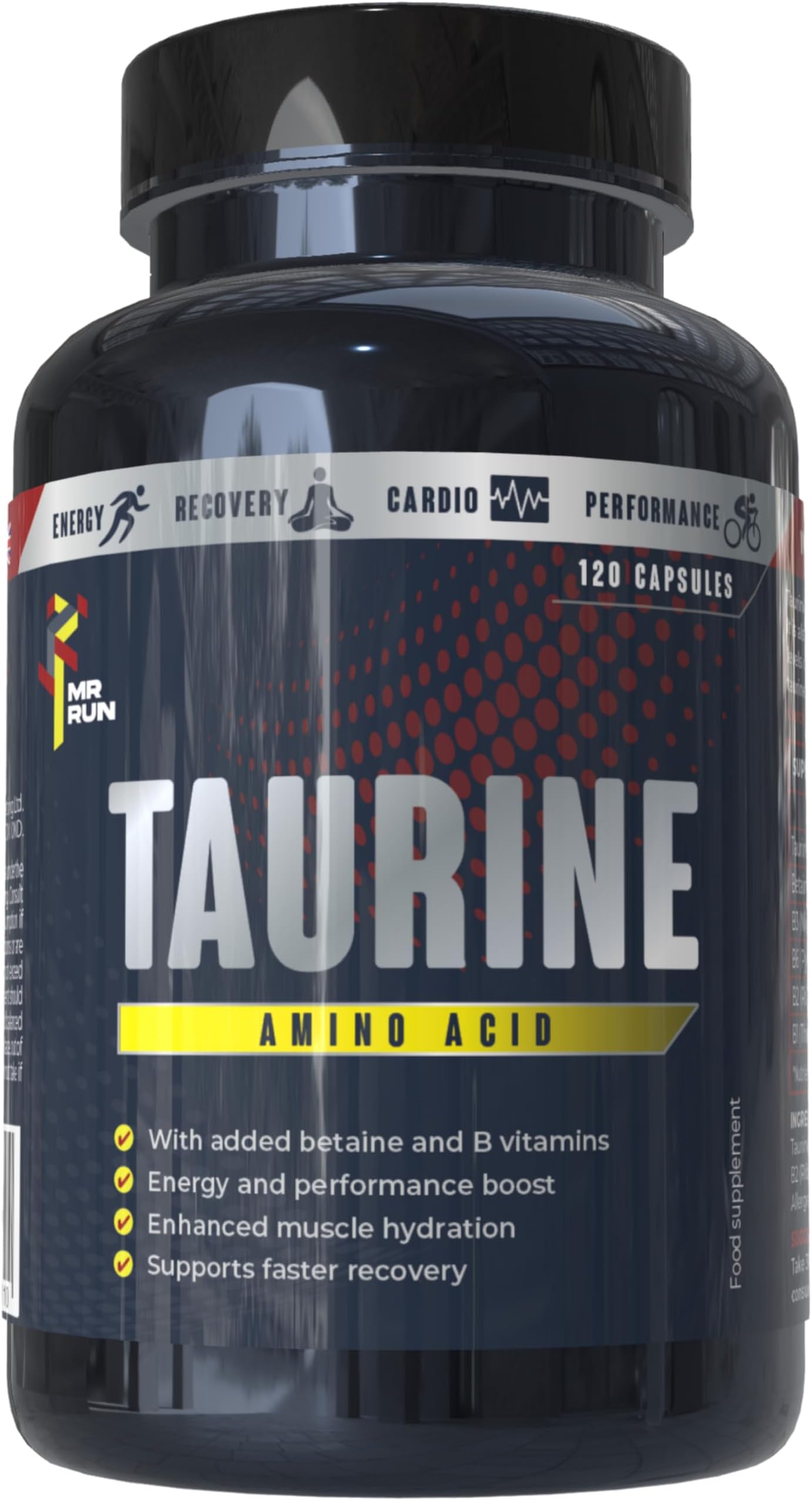 Taurine Supplement, 120 Capsules - High Strength Amino Acid for Energy, Performance, Recovery - with Betaine HCl & B Vitamins - Pre & Post Workout Running Gym Cycling - L-Taurine Tablets, 40 Servings