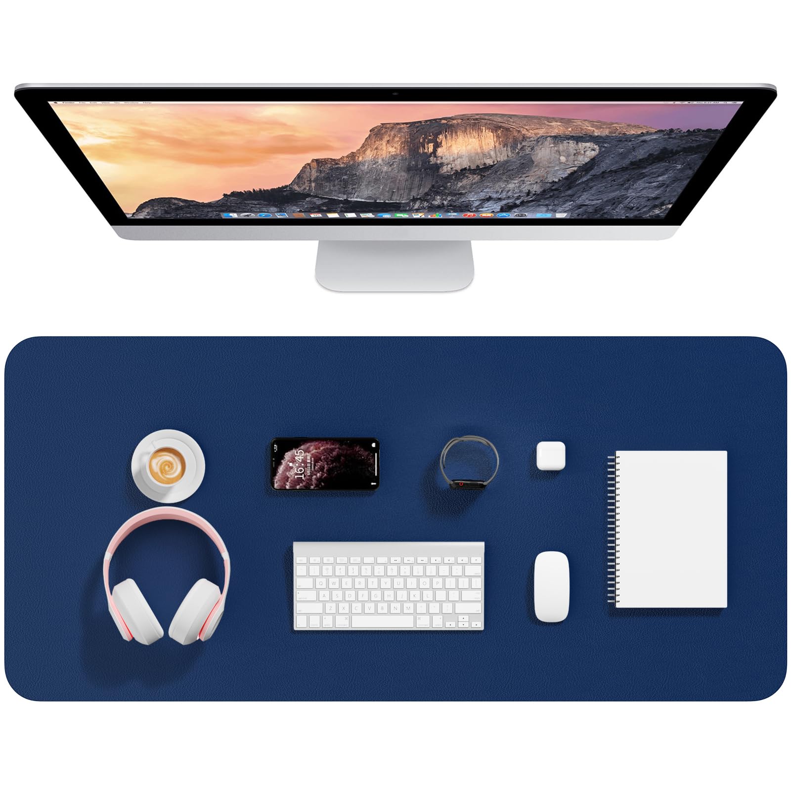 Hsurbtra Desk Pad, 35.5" x 17" PU Leather Desk Mat, XXL Extended Mouse Pad, Waterproof Desktop Blotter Protector, Non-Slip Ultra Thin Large Laptop Keyboard Writing Mat for Office Home, Navy Blue โ image 1