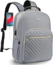 LOVEVOOK Laptop Backpack for Women Quilted Business Work Computer Bags Stylish Purse Bookbag, 15.6-Inch, Grey