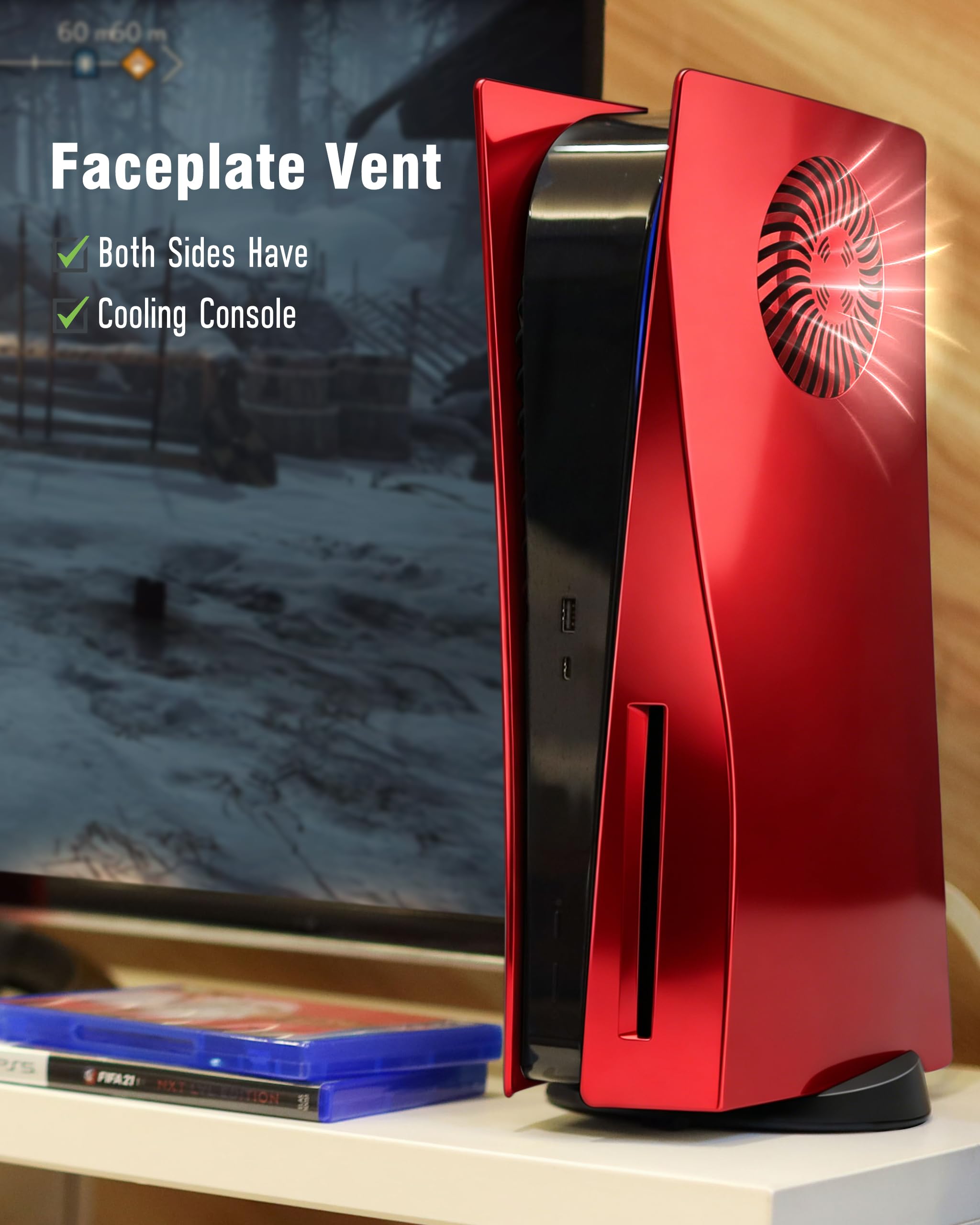 Joso Glossy Style Faceplate per PS5 Disc Edition, cover Skin Fit per console PS5 (CD-ROM) con raffreddamento Vent, piastre per accessori PS5