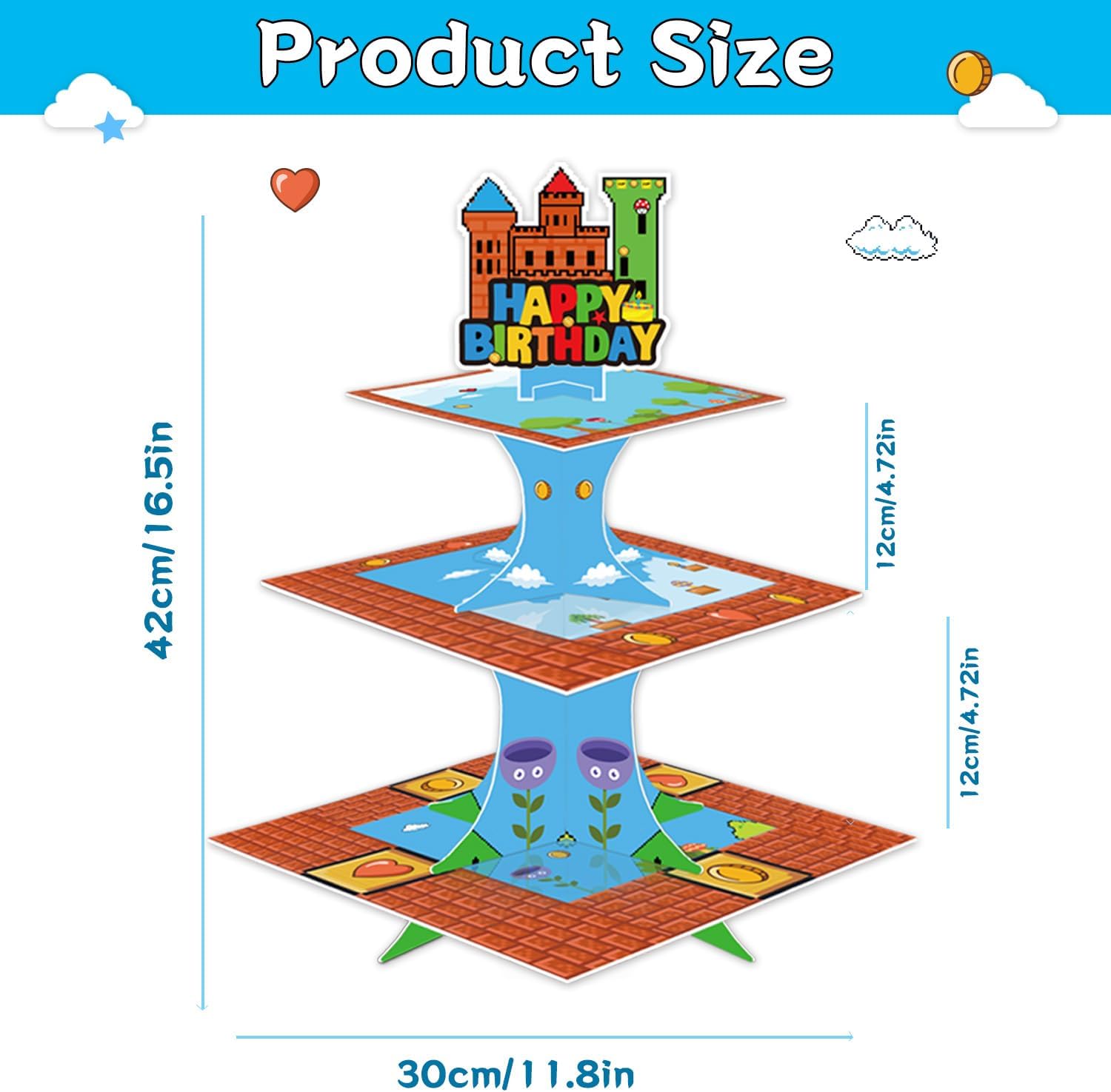Cartoon Super Brothers Cupcake Stand 3 Tier Super Bros Cardboard Cake Stand Dessert Tower Holder for Video Games Theme Birthday Decoration