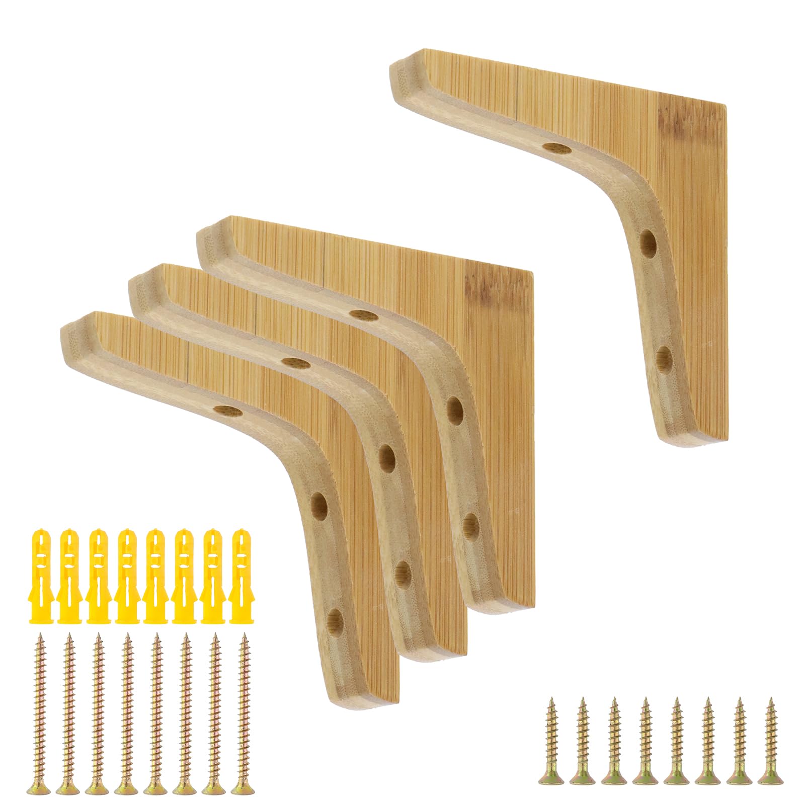 Antrader 4PCS Wooden Shelf Brackets,Solid Wall Mount Wood Shelf Bracket,Wood Triangle Bracket,L Shape Shelf Holders Include Mounting Screws,3.74"×3.74"×0.79",Light Brown