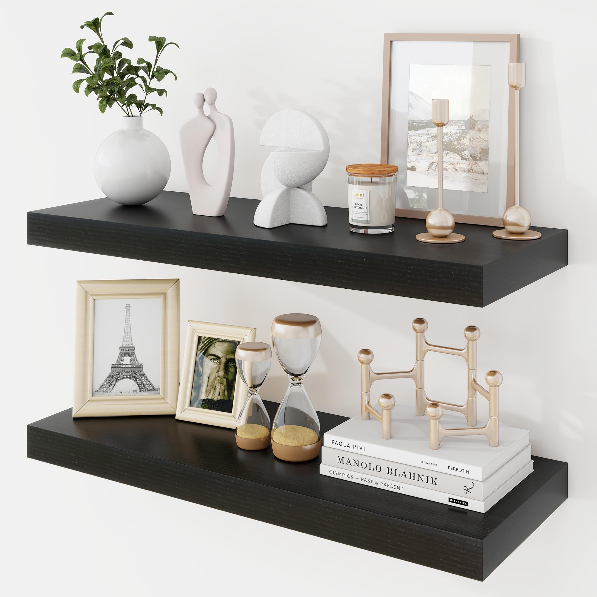 Acovy 24 Inch Floating Shelves, 9.3" Deep Floating Shelf Wall Mounted, 24" Wall Shelves, Rustic Deep Bookshelf, Large Display Shelves & Storage