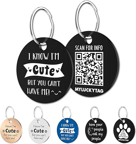 MYLUCKYTAG Etiqueta de identificación de mascotas de acero inoxidable con código QR, perfil en línea, correo electrónico de alerta de ubicación,