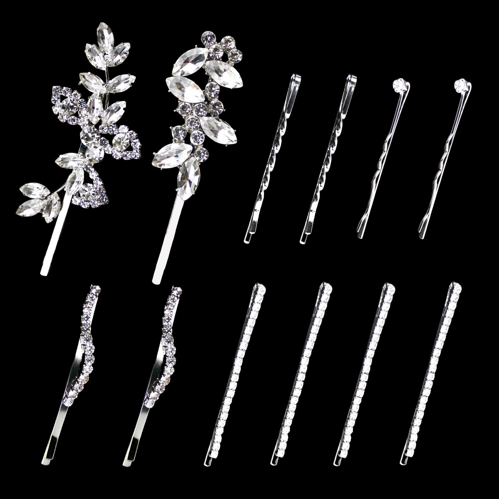 12pcs Crystal Hair Clips Flower for Women Girls Bridal Rhinestone Wedding Hair Clips For Brides Jewelry Barrette for Brides