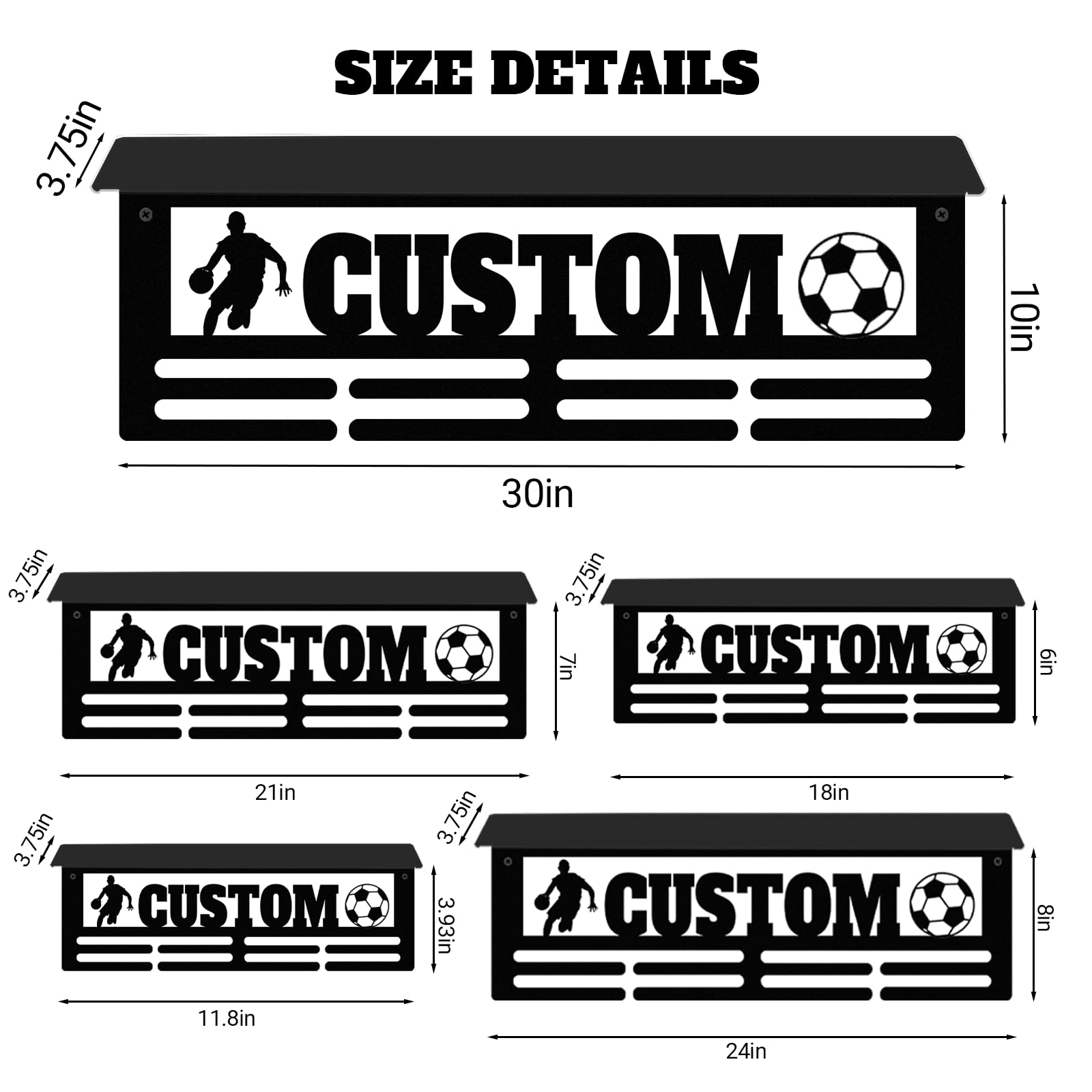 Perchero de medallas personalizado de acero, estante para premios y cintas, soporte de pared con diseño de nombre y deporte