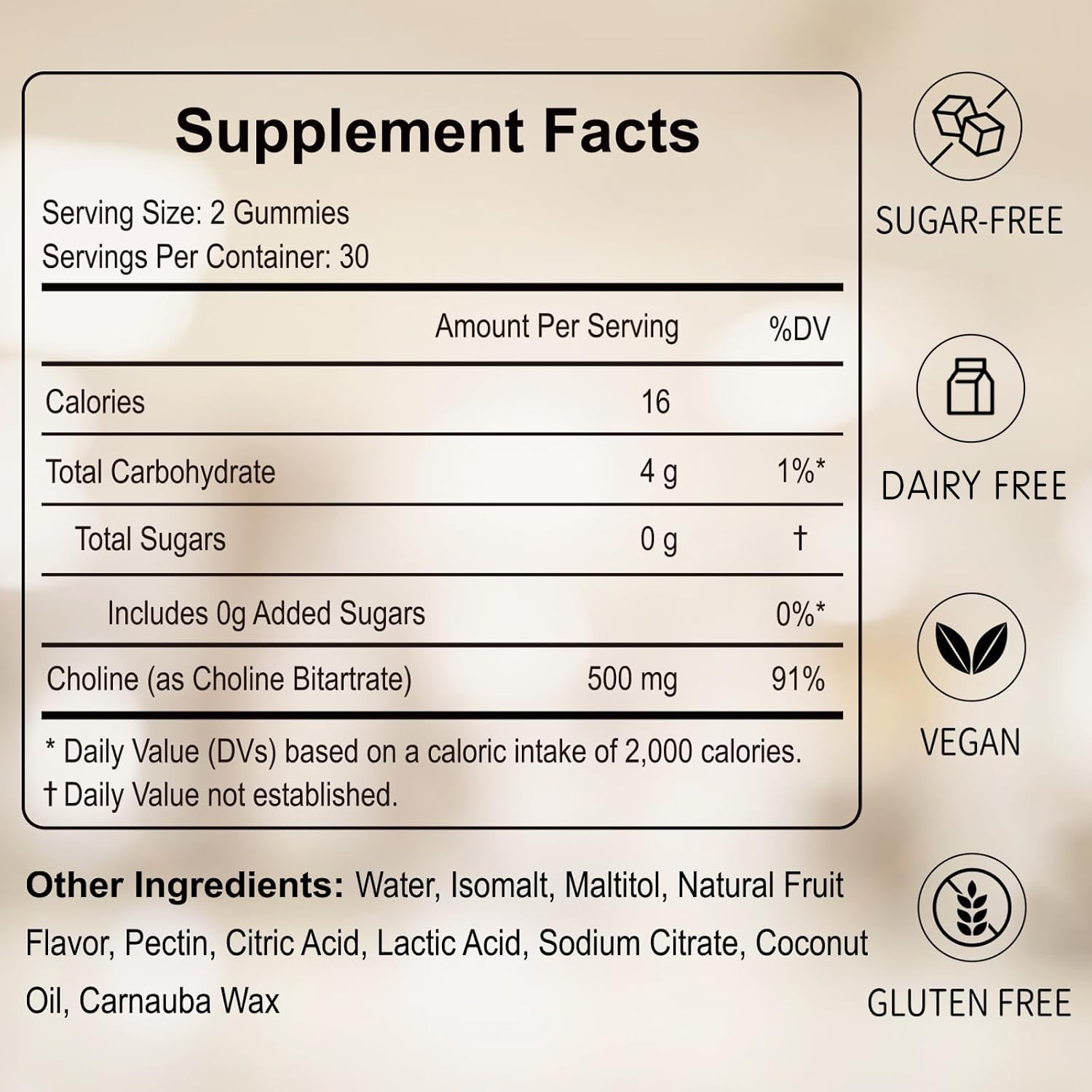 Choline Supplement Gummies Sugar Free, 60 Count — Amazon image 2