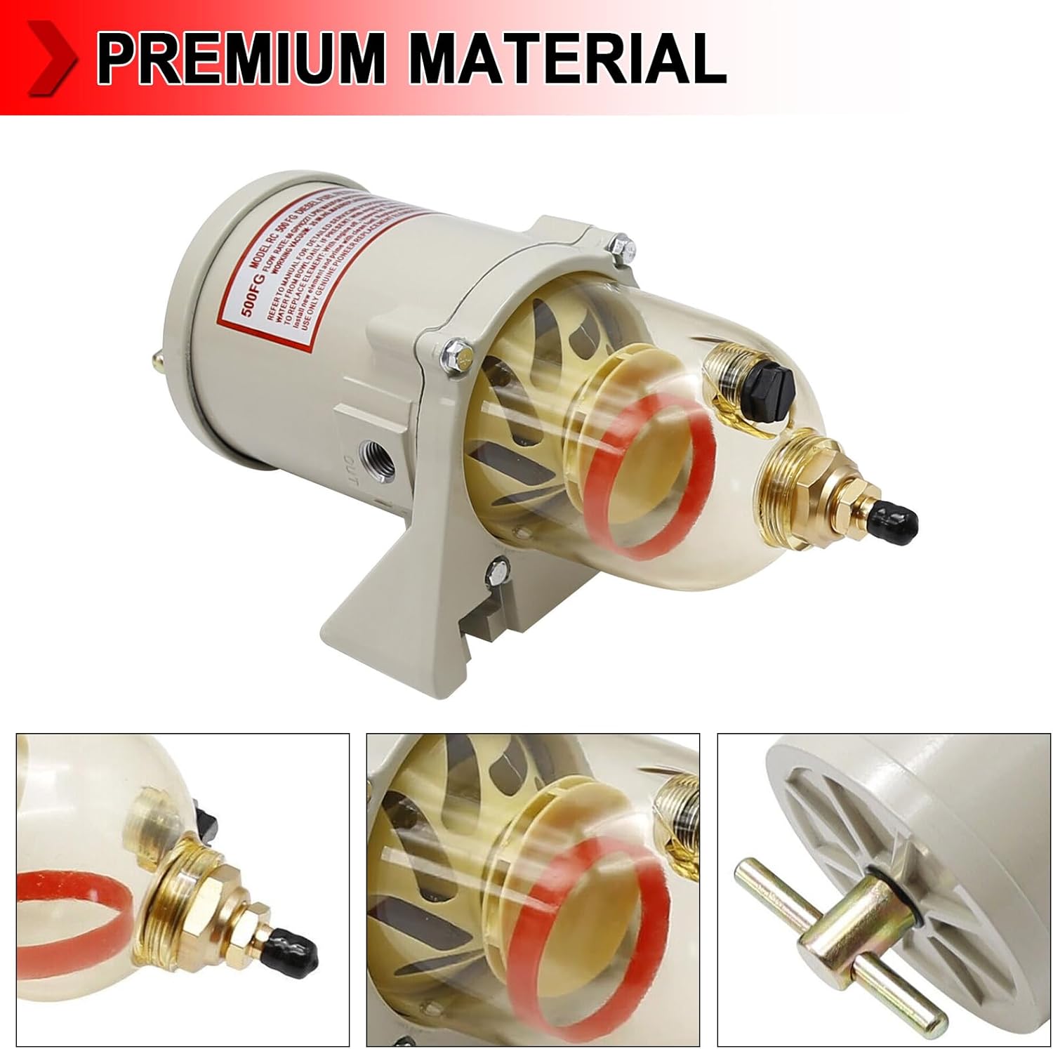 500FH 500FG Diesel Fuel Filter Water Separator, Fuel Filter Housing with Cartridge for Outboard Marine Boat Engines or Trucks Diesel Engine