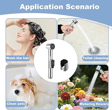 Handheld Bidet Sprayer Kit Stainless Steel Shattaf Muslim Toilet Shower | 2-Way Diaper Washer With Hose, Sink Faucet Diverter Head. Bathroom Shower & Douche Kit for Pet Bath, Baby Cloth. Silver